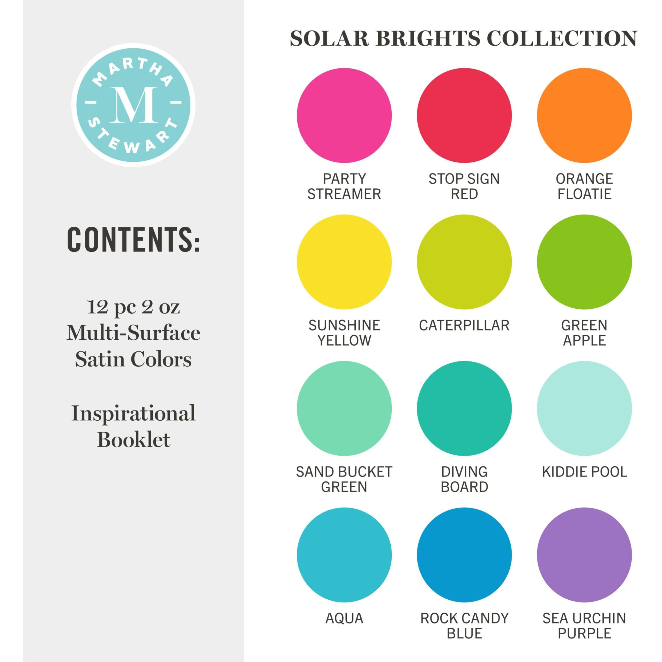Martha Stewart  Multi-Surface Satin 12 Pc Paint Set  Solar Brights