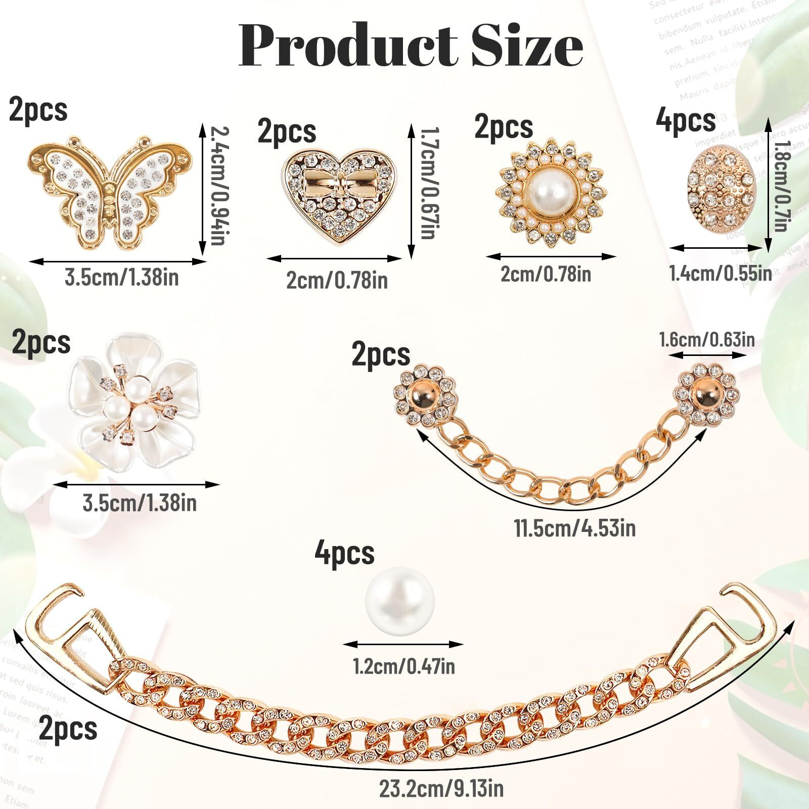Coauxog 20Pcs Gold Bling Shoe Charms Women 's Jewelry Rhinestone Pearl Chain Decoration Charms Cute Butterfly Flower Shoe Charms Clogs Sandals Accessories Christmas Birthday Gifts Party Favors
