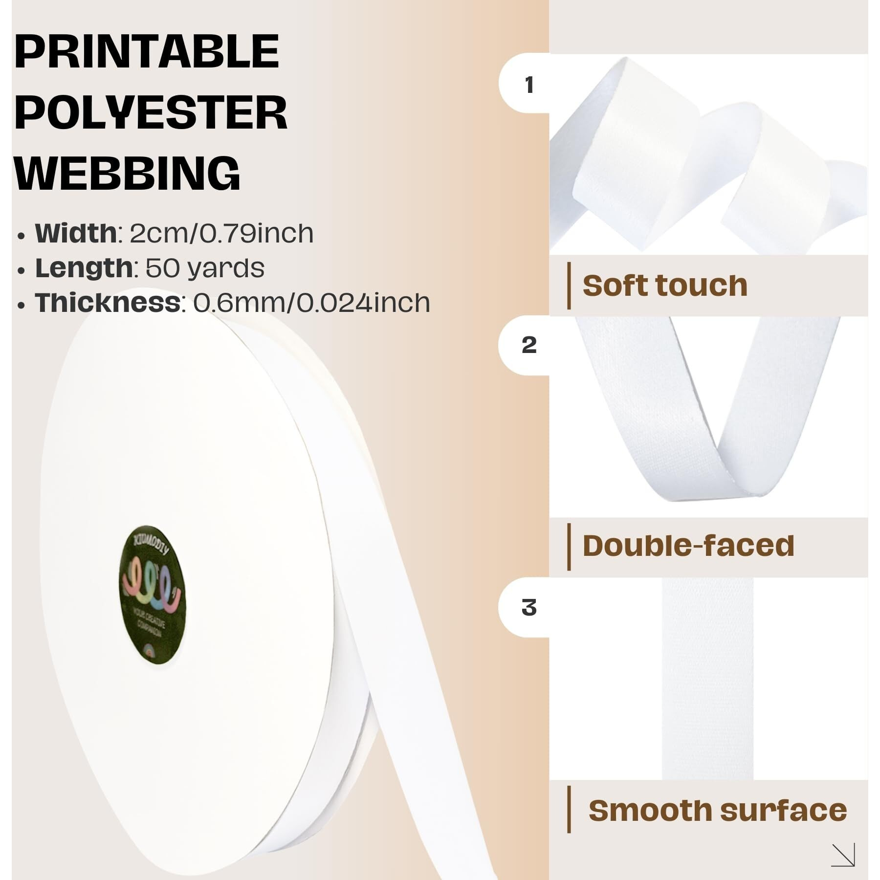 Kiumodiy Heat Transfer White Webbing 20Mm/0.79 Inch Wide 50 Yards Polyester Blank Strap Printable Roll For Sublimation Lanyards