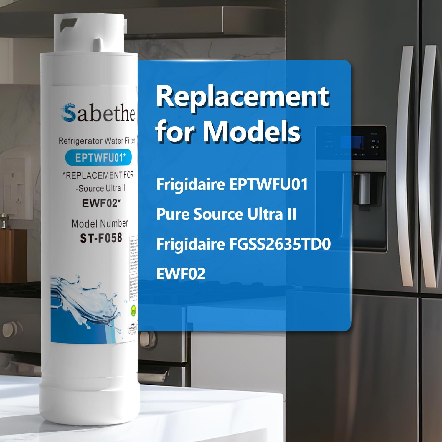 Sabethe Water Filter Replacement For Eptwfu01  Pure Source Ultra Ii  Fgss2635Td0  Fpbc2277Rf0  Ewf02  White (2 Count Pack Of)