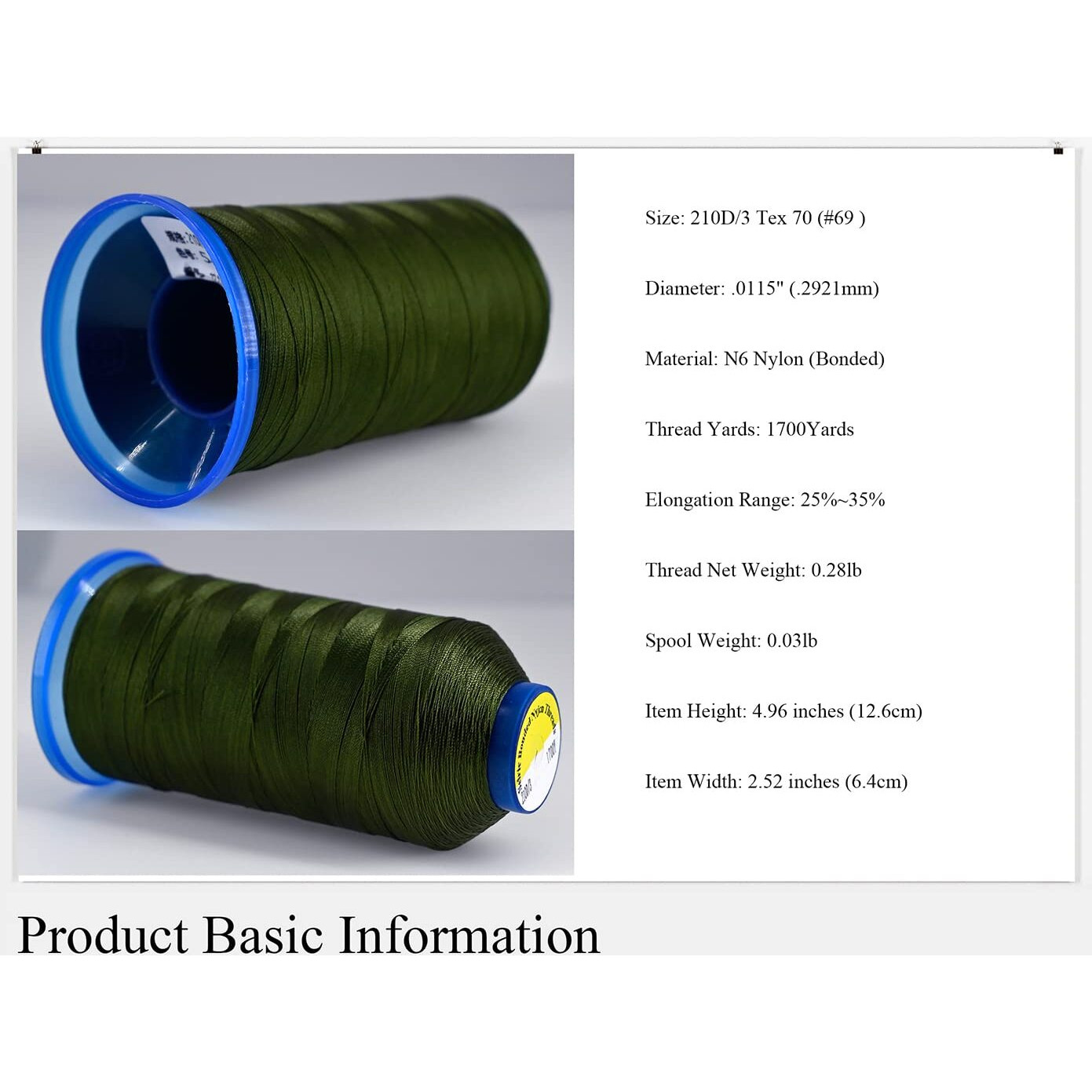 Selric [1700Yards / 26 Colors Available] Tex 70 Bonded Nylon Thread For Leather Sewing 210D/3 T7069 Heavy Duty Upholstery Thread For Leather And Other Heavy Fabric (Olive Green)