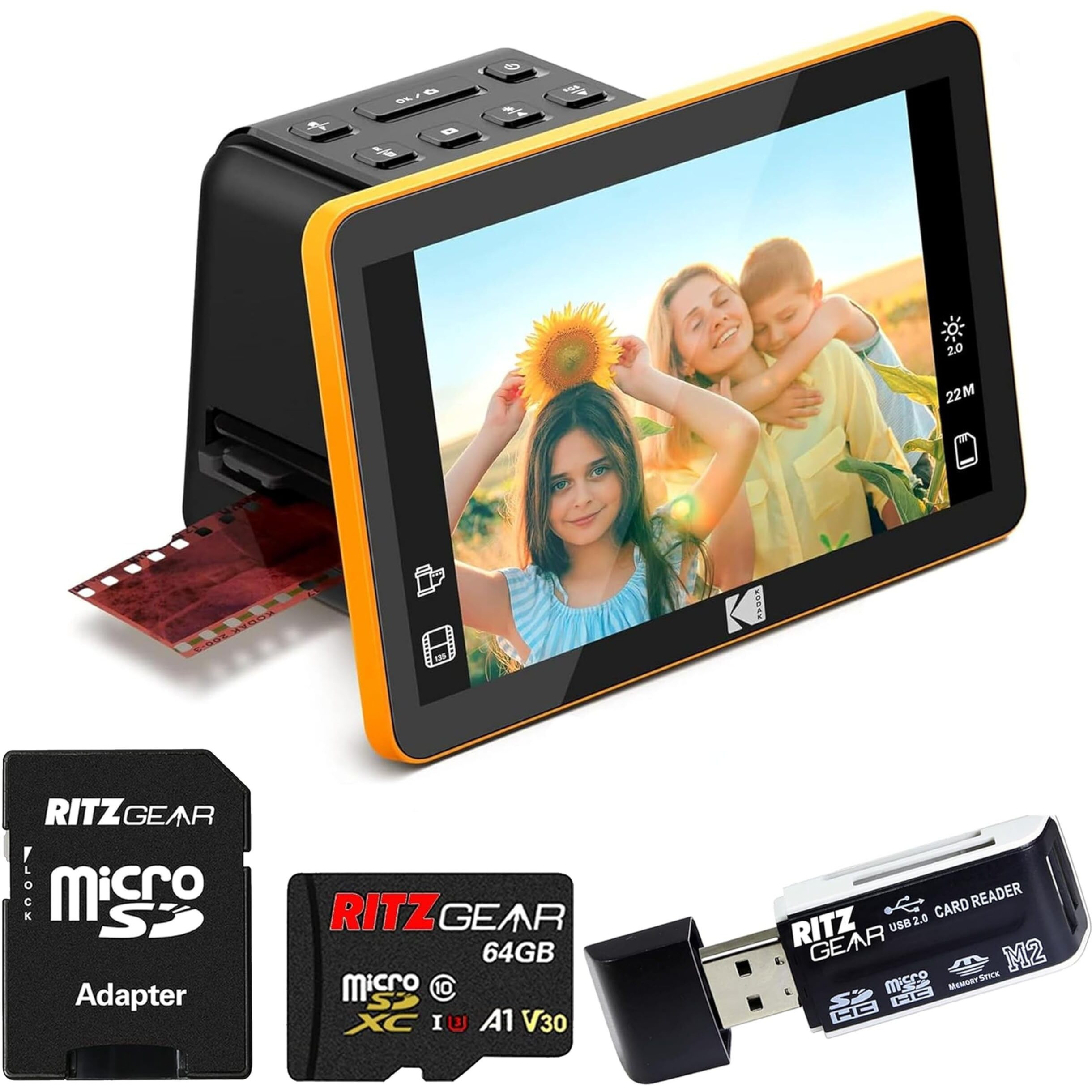 Kodak Slide N Scan Digital Film Scanner 7"" Screen - Negative Film And Slide Digitzer  Convert Color & B&W Negatives & 35Mm  126Mm  110 Mm Film To 22Mp Jpegs With 64Gb Sd Card & Card Reader