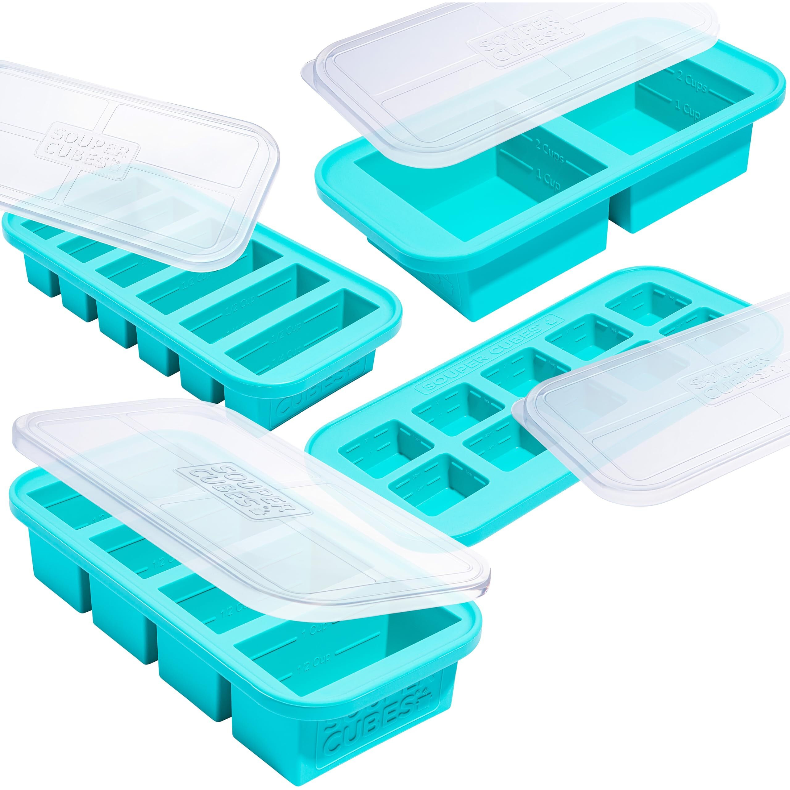 Souper Cubes Silicone Freezer Molds Gift Set With 2 Tbsp  1/2  1  And 2 Cup Silicone Freezer Trays With Lids - Meal Prep And Kitchen Essentials Bundle - Aqua