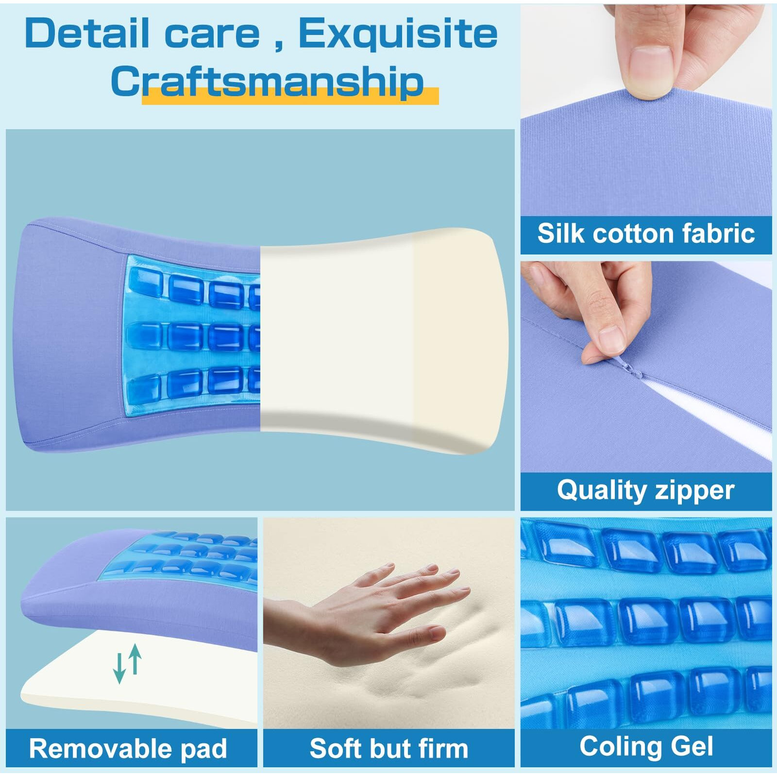 Vamorry Lumbar Support Pillow For Bed Relief Lower Back Pain With Cooling Gel Sciatica Lower Back Pillow For Sleeping-Memory Foam Waist Pillow For Side/Back/Stomach