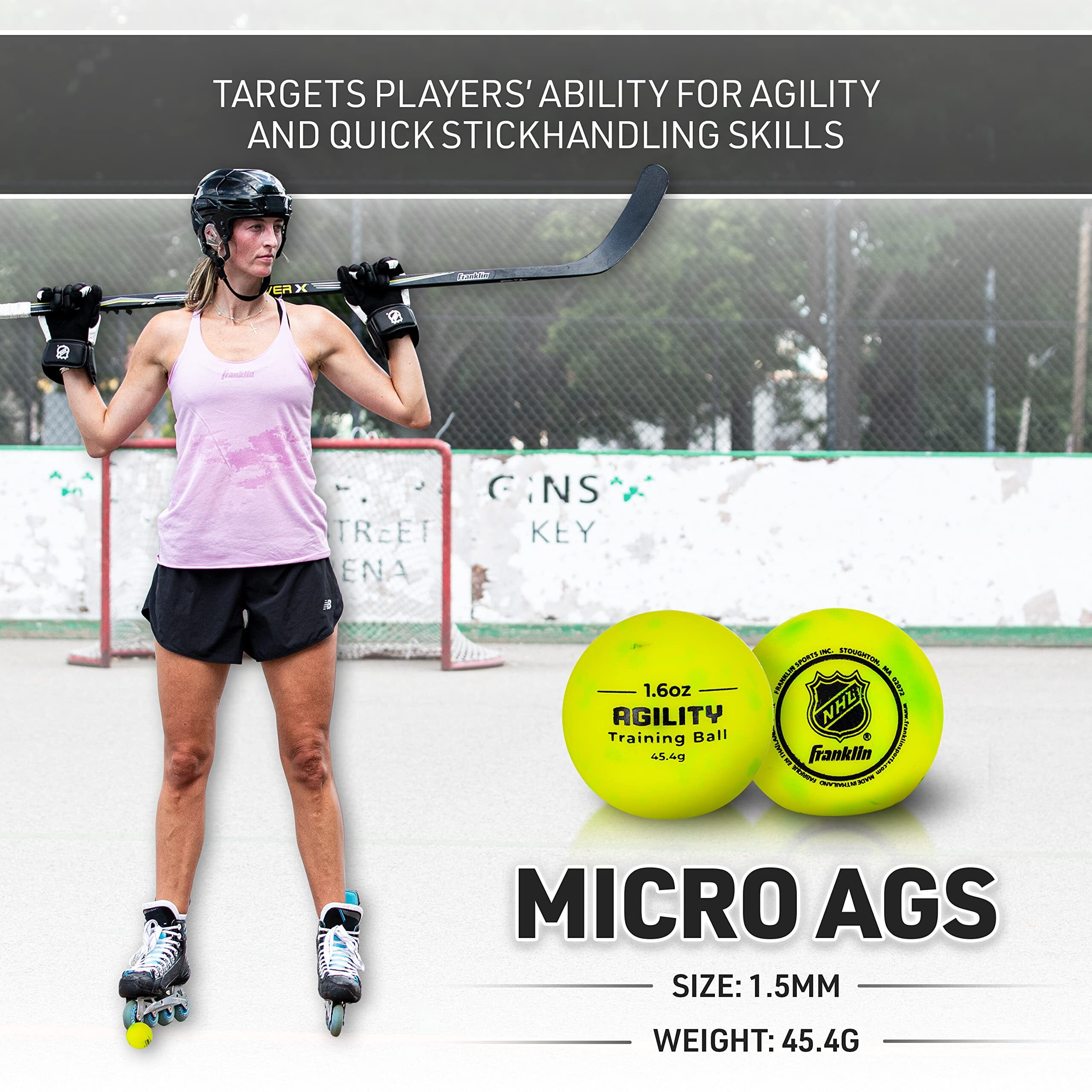 Franklin Sports Nhl Hockey Stick Handling Balls - (4) Hockey Training Aids For Stick Handling + Hands Practice - On + Off Ice Equipment - Weighted + Mini Balls For Speed Training