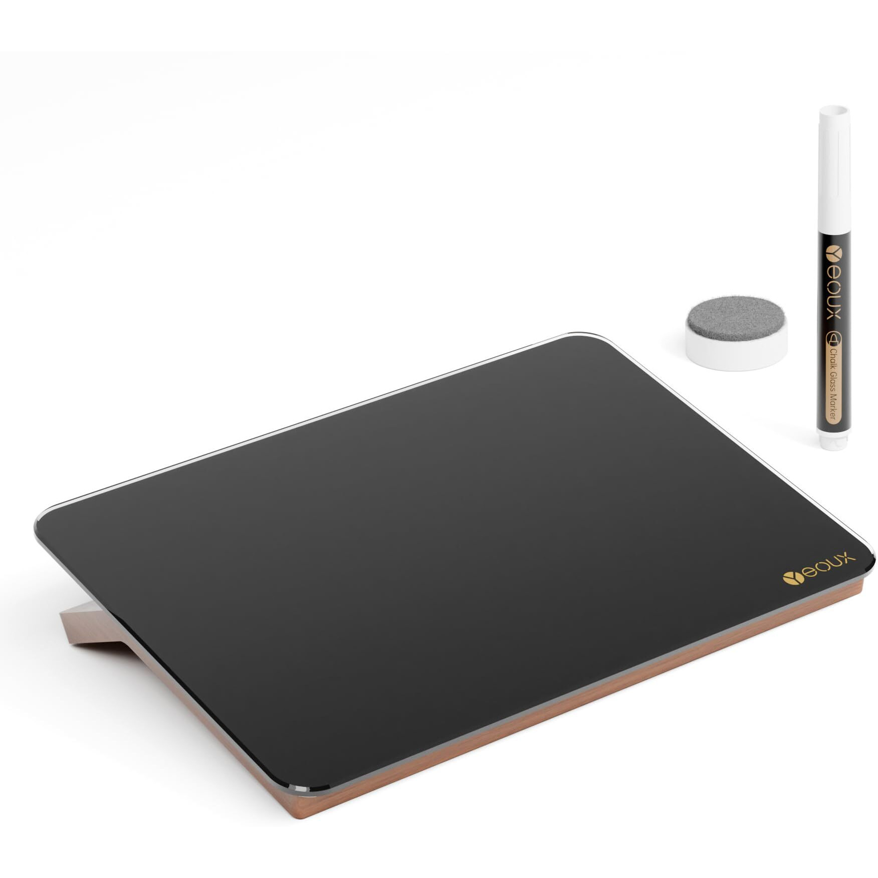 Black Glass Desk Whiteboard With Reversible Wood Stand  Small Portable Desktop Dry Erase White Board  Reusable Desk Notepad Easel 6.7"&quotX9.5"" For Office  Home  Kitchen  Marker&Eraser Included  Yeoux