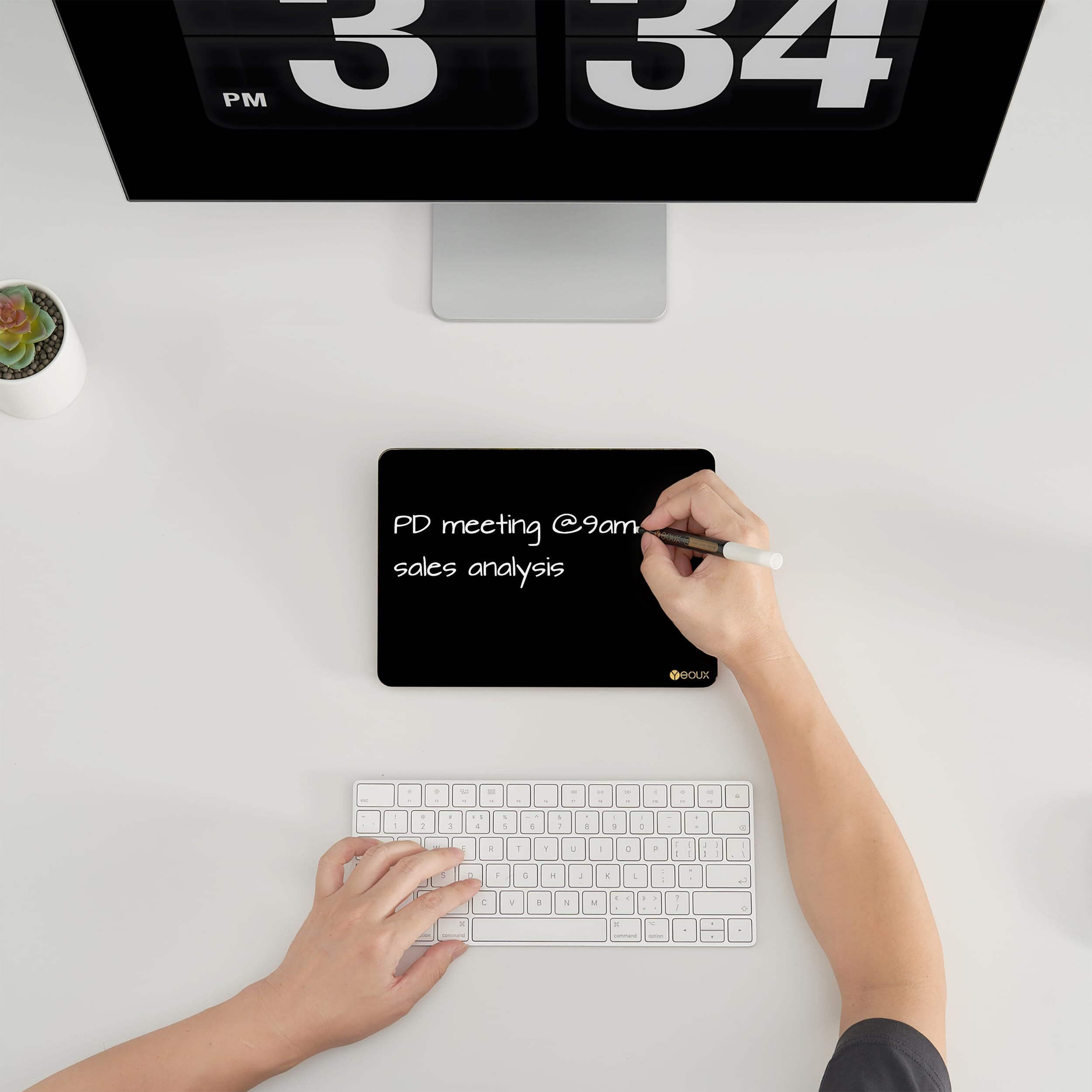 Black Glass Desk Whiteboard With Reversible Wood Stand  Small Portable Desktop Dry Erase White Board  Reusable Desk Notepad Easel 6.7"&quotX9.5"" For Office  Home  Kitchen  Marker&Eraser Included  Yeoux