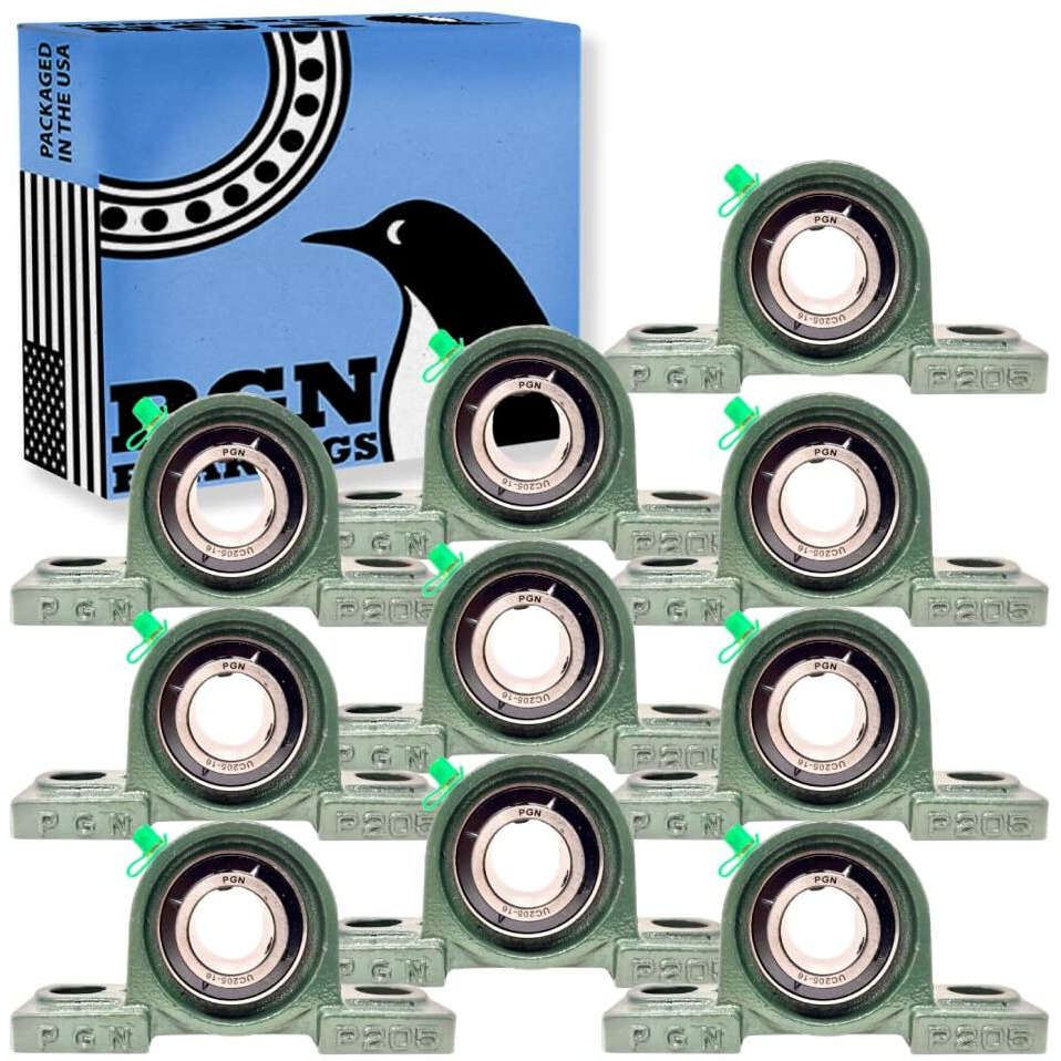 Pgn Ucp205-16 Pillow Block Bearing - Pack Of 10 Mounted Pillow Block Bearings - Chrome Steel Bearings With 1"" Bore  Self Alignment