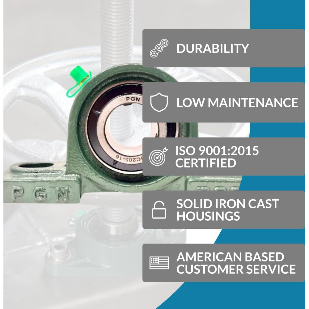 Pgn Ucp205-16 Pillow Block Bearing - Pack Of 10 Mounted Pillow Block Bearings - Chrome Steel Bearings With 1"" Bore  Self Alignment