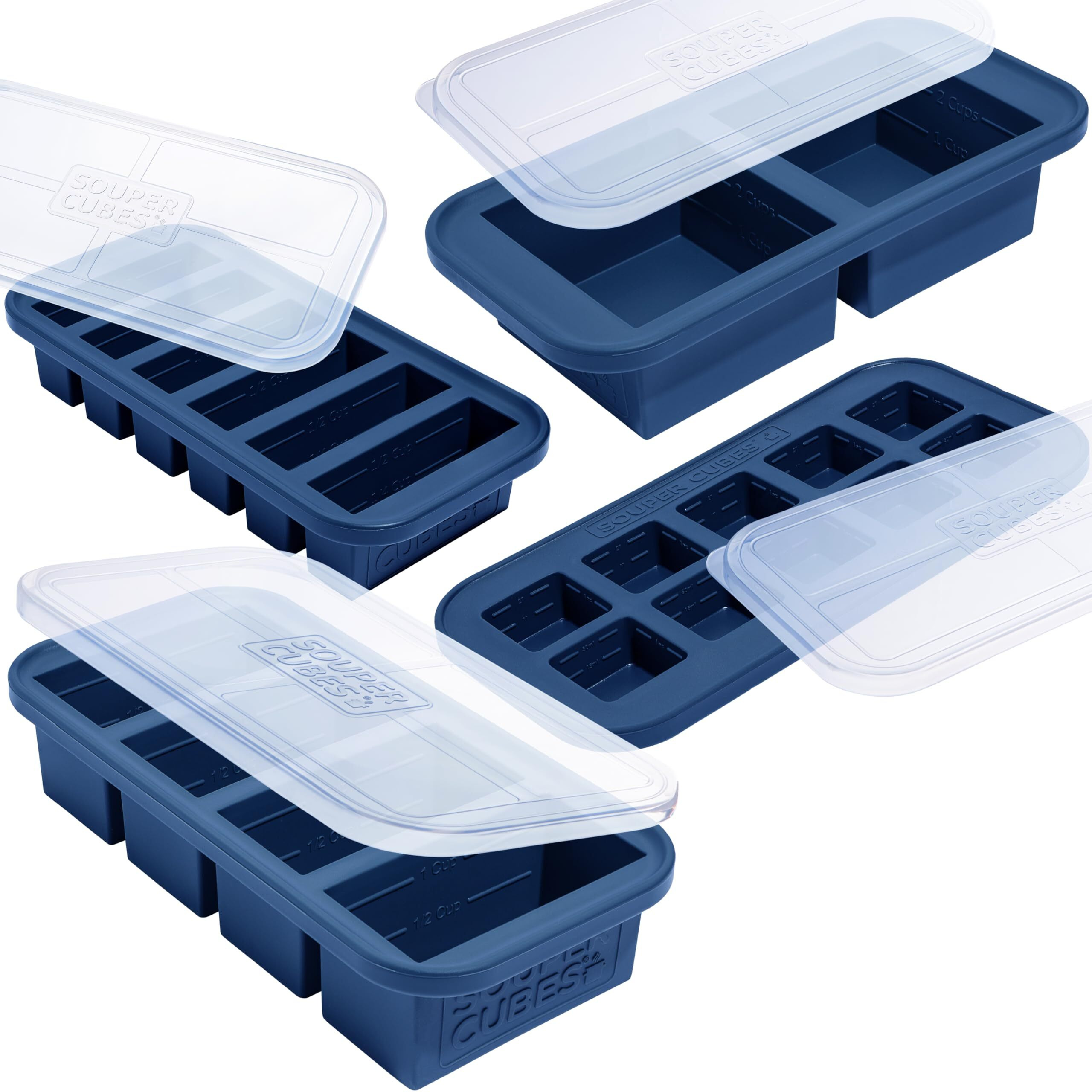 Souper Cubes Silicone Freezer Molds Gift Set With 2 Tbsp  1/2  1  And 2 Cup Silicone Freezer Trays With Lids - Meal Prep And Kitchen Essentials Bundle - Blueberry