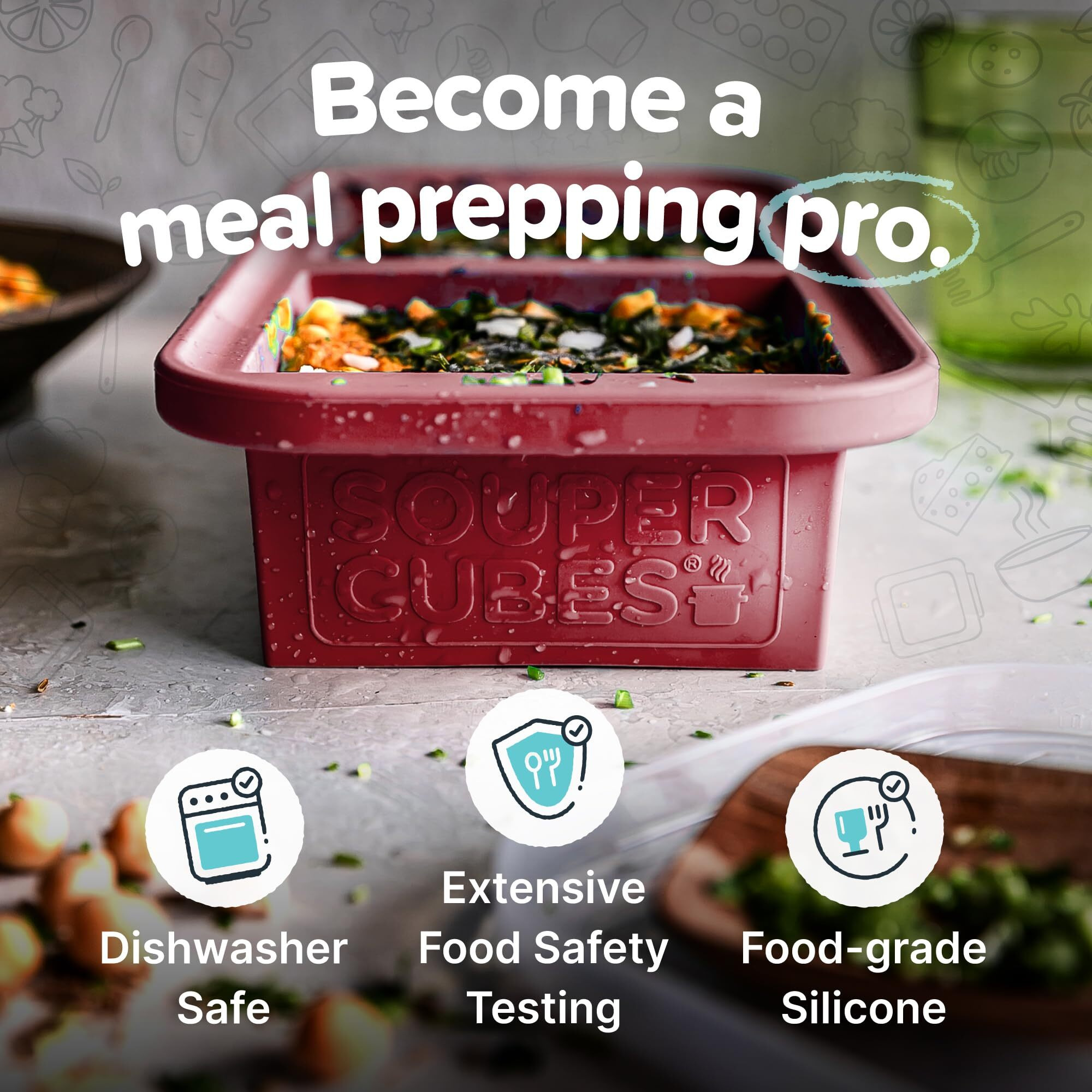 Souper Cubes Silicone Freezer Molds Gift Set With 2 Tbsp  1/2  1  And 2 Cup Silicone Freezer Trays With Lids - Meal Prep And Kitchen Essentials Bundle - Cranberry