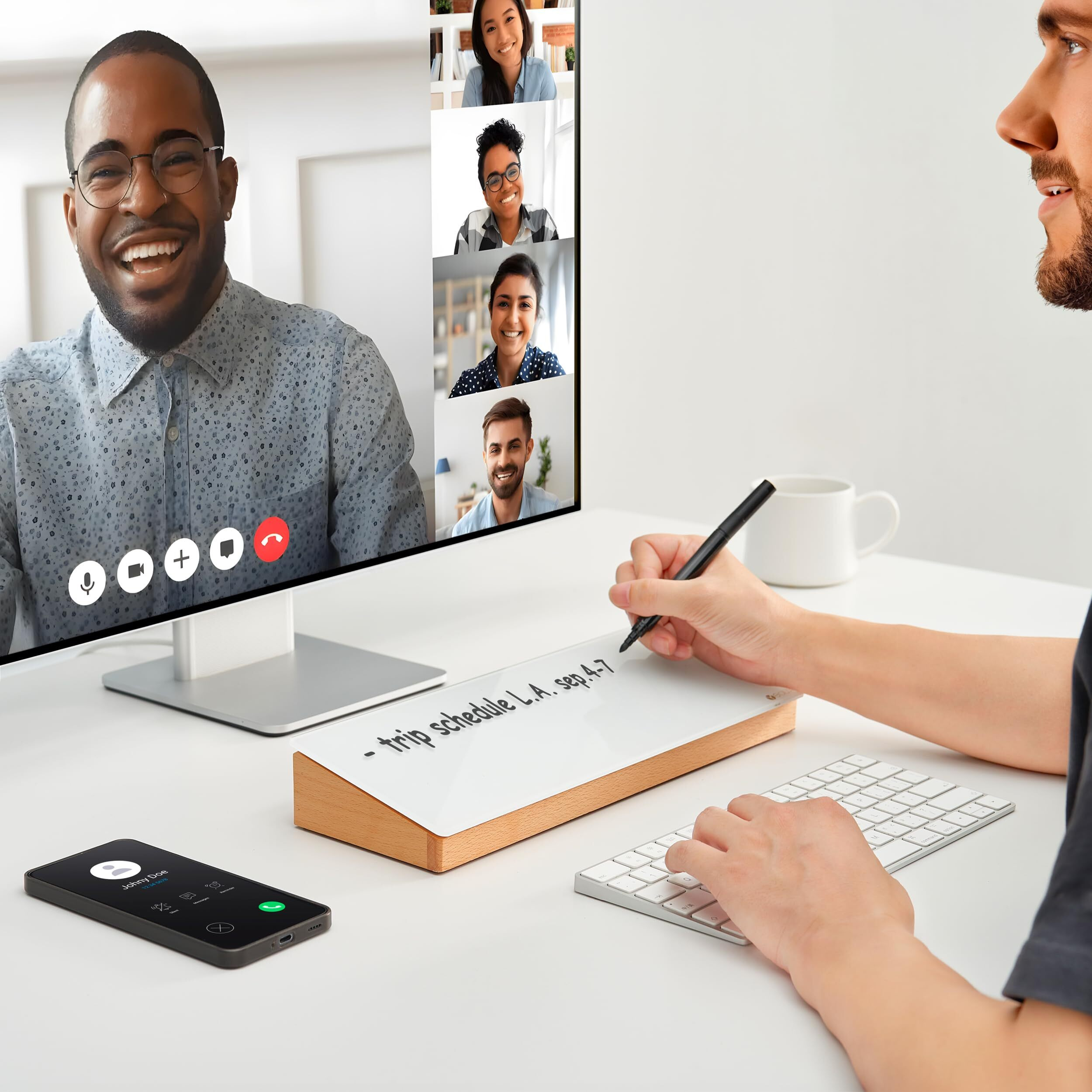 Glass Desktop Whiteboard With Wood Organizer For Small Office Accessories  Aesthetic Desk Dry Erase White Board With Drawer For Home Office Cubicle  Marker & Eraser Included  Yeoux