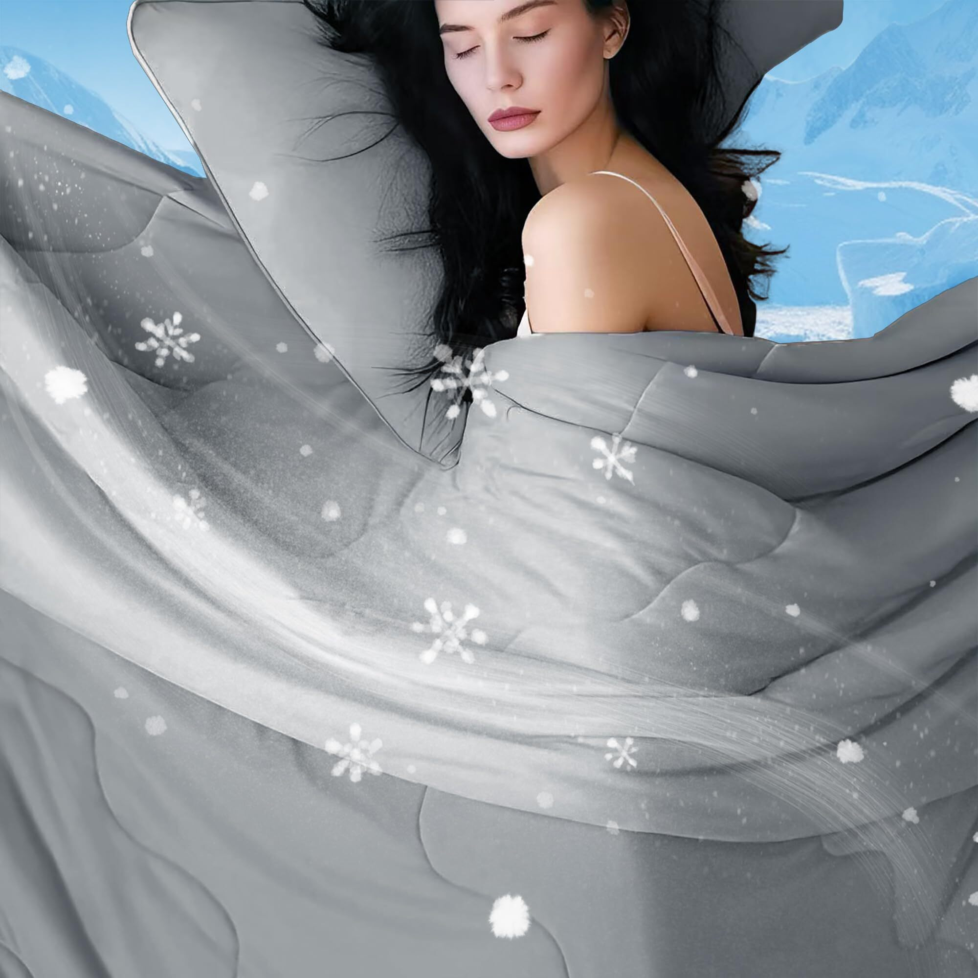Downcool Cooling Comforter  Grey Cooling Blanket King Size  Cooling Duvet For Hot Sleeper  Breathable Summer Quilt  Lightweight Soft Q-Max&gt0.4 Arc-Chill Cool Comforter 106"&quotX90""