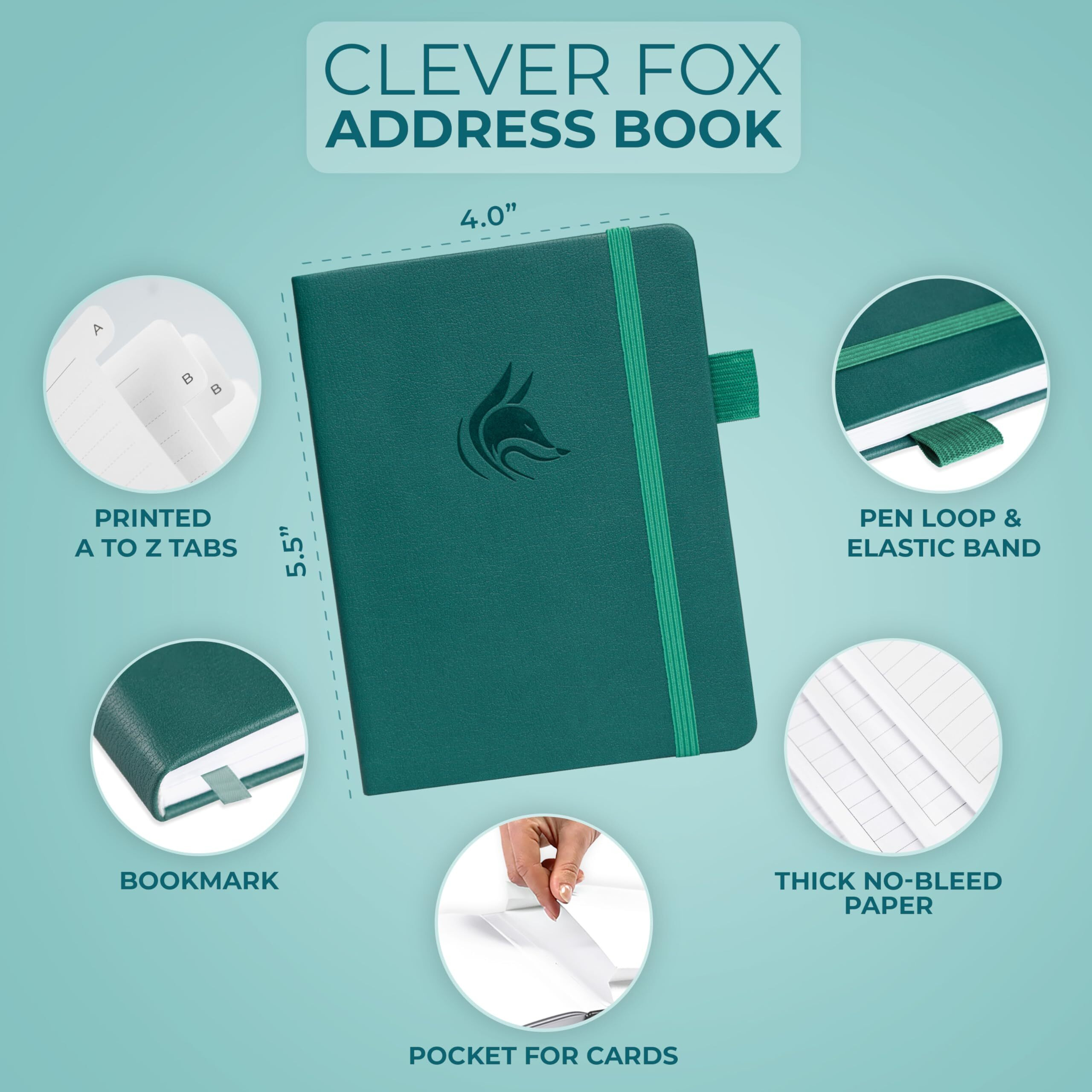 Clever Fox Address Book With Alphabetic Tabs - Pu Leather Telephone And Address Book For Keeping Contacts Safe  Contact Organizer Journal  Small Size (4.0 X 5.5"")