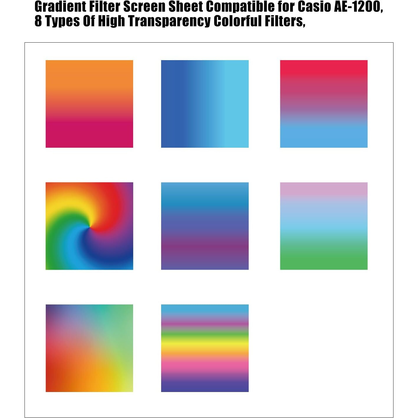 Luaatt Gradient Filter Screen Sheet Compatible For Casio Ae-1200 8 Types Of High Transparency Colorful Filters 16 Pack Watch Screen Modification Decal