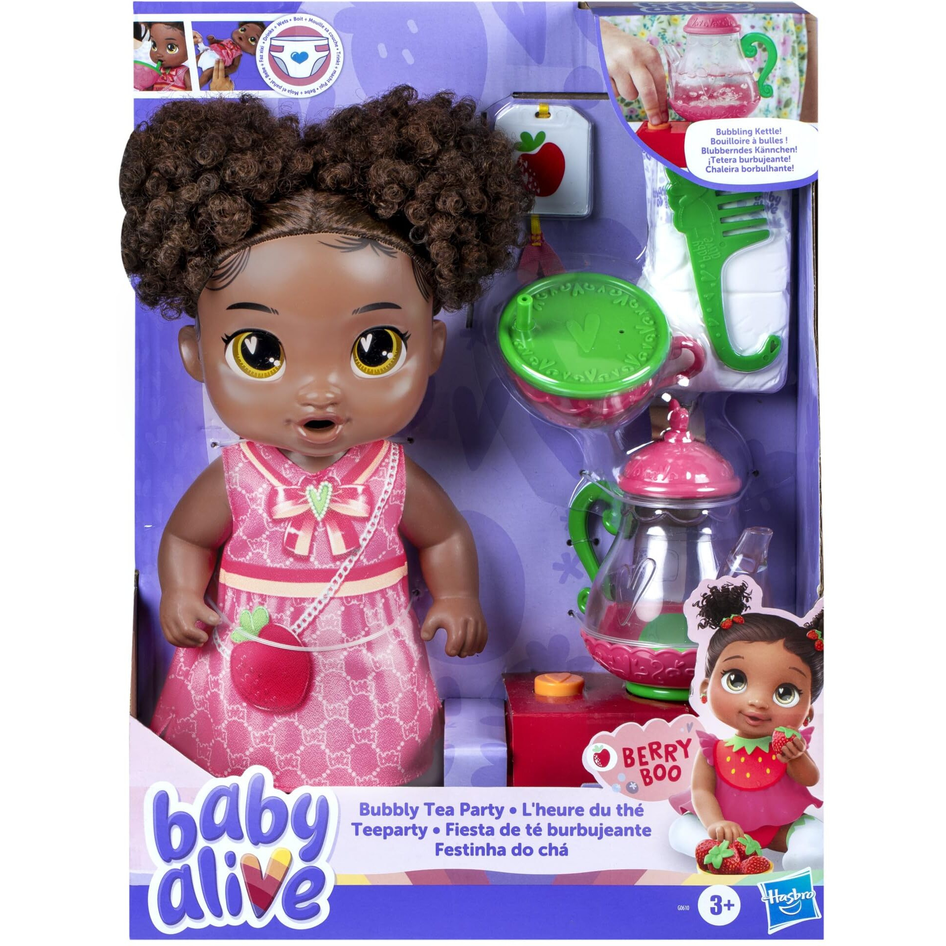 Baby Alive Bubbly Tea Party Berry Boo Doll With Teapot Accessories  Black Hair  11 Inches  Toys For 3 Year Old Girls And Boys & Up