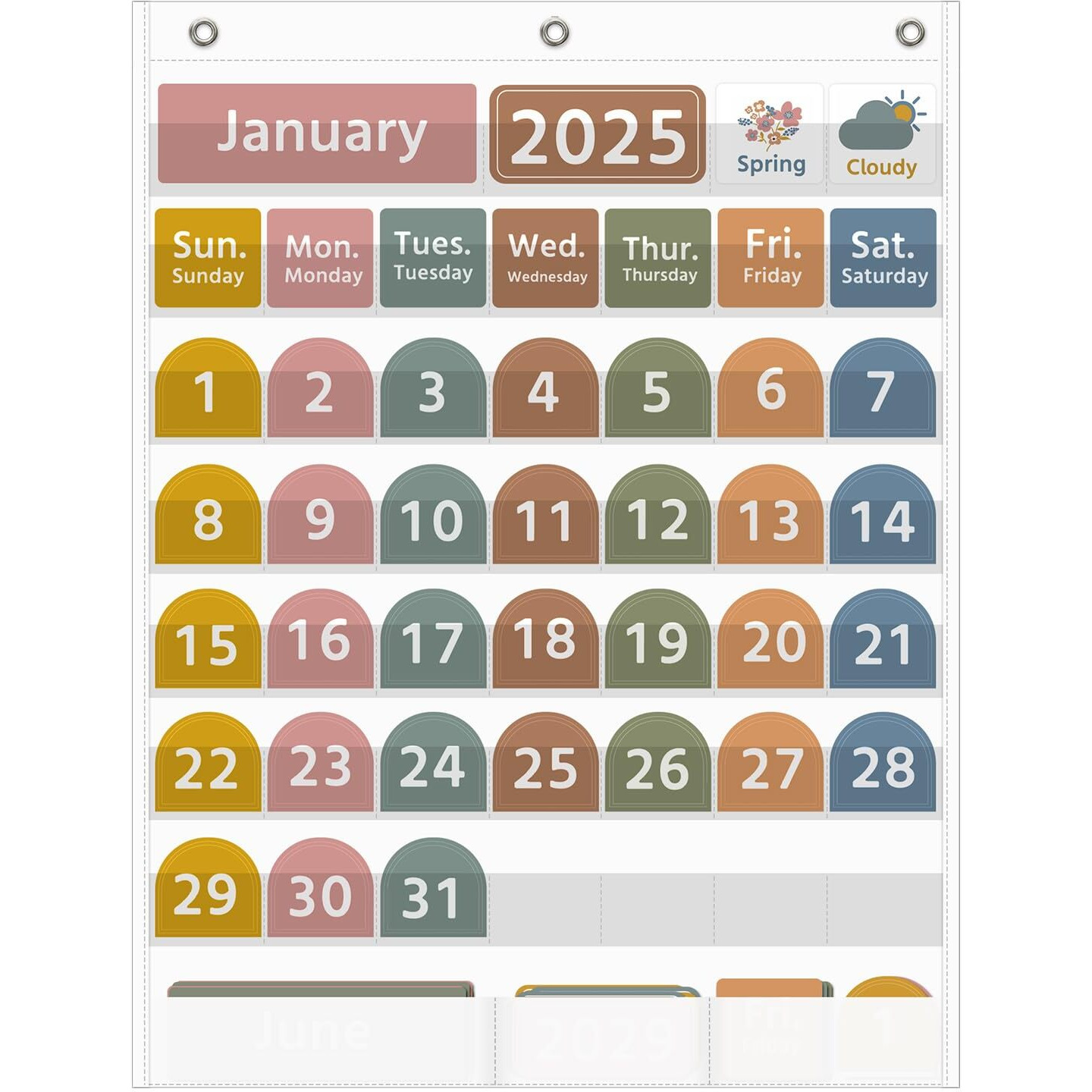Regeleto Large White Calendar Pocket Chart With Boho 96 Cards For Classroom  Size32.25 X 24.13 Inch Monthly Calendar And Weather Pocket Chart For Kids Learning For Home Or Kindergarten(White)