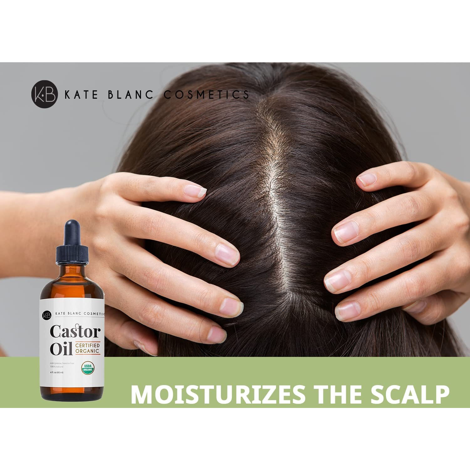 Kate Blanc Cosmetics Castor Oil Organic (4Oz)  100% Pure  Cold Pressed  Hexane Free. Natural Oil For Hair  Eyelashes  Eyebrows. Skin Moisturizer With Starter Kit