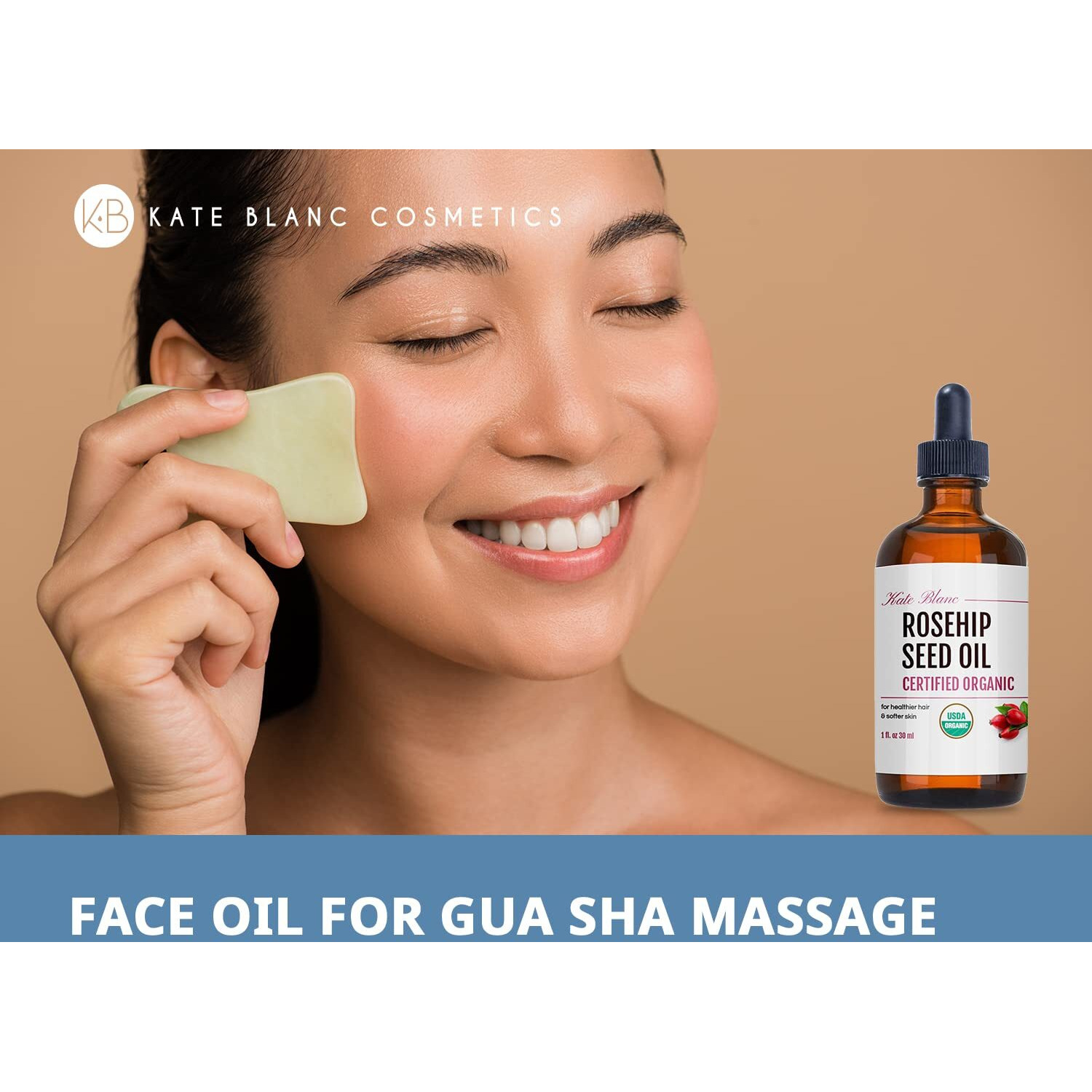 Kate Blanc Cosmetics Rosehip Oil For Face & Skin (1Oz  Organic  Pure  Cold Pressed) Rosehip Seed Face Oil For Facial & Gua Sha Massage