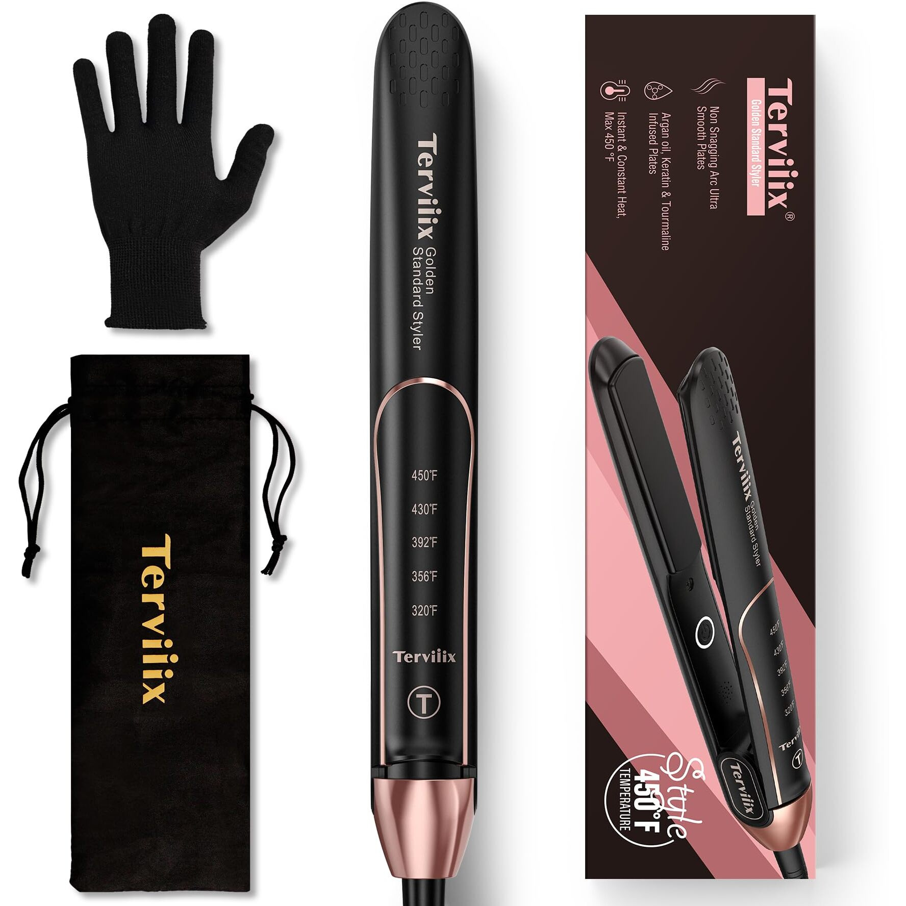 Terviiix Plancha De Cabello Professional 450F  Non-Snagging Ceramic Flat Iron Hair Straightener 1 Inch  3X Less Damage Hair Iron Straightener And Curler  15S Fast Heating  5 Adjustable Heats