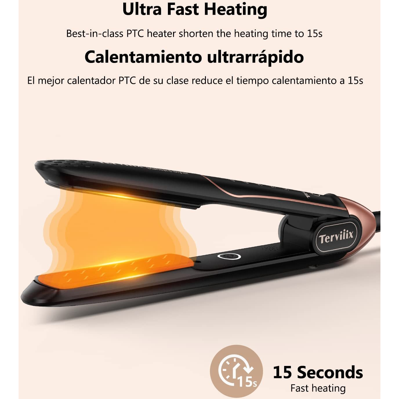 Terviiix Plancha De Cabello Professional 450F  Non-Snagging Ceramic Flat Iron Hair Straightener 1 Inch  3X Less Damage Hair Iron Straightener And Curler  15S Fast Heating  5 Adjustable Heats