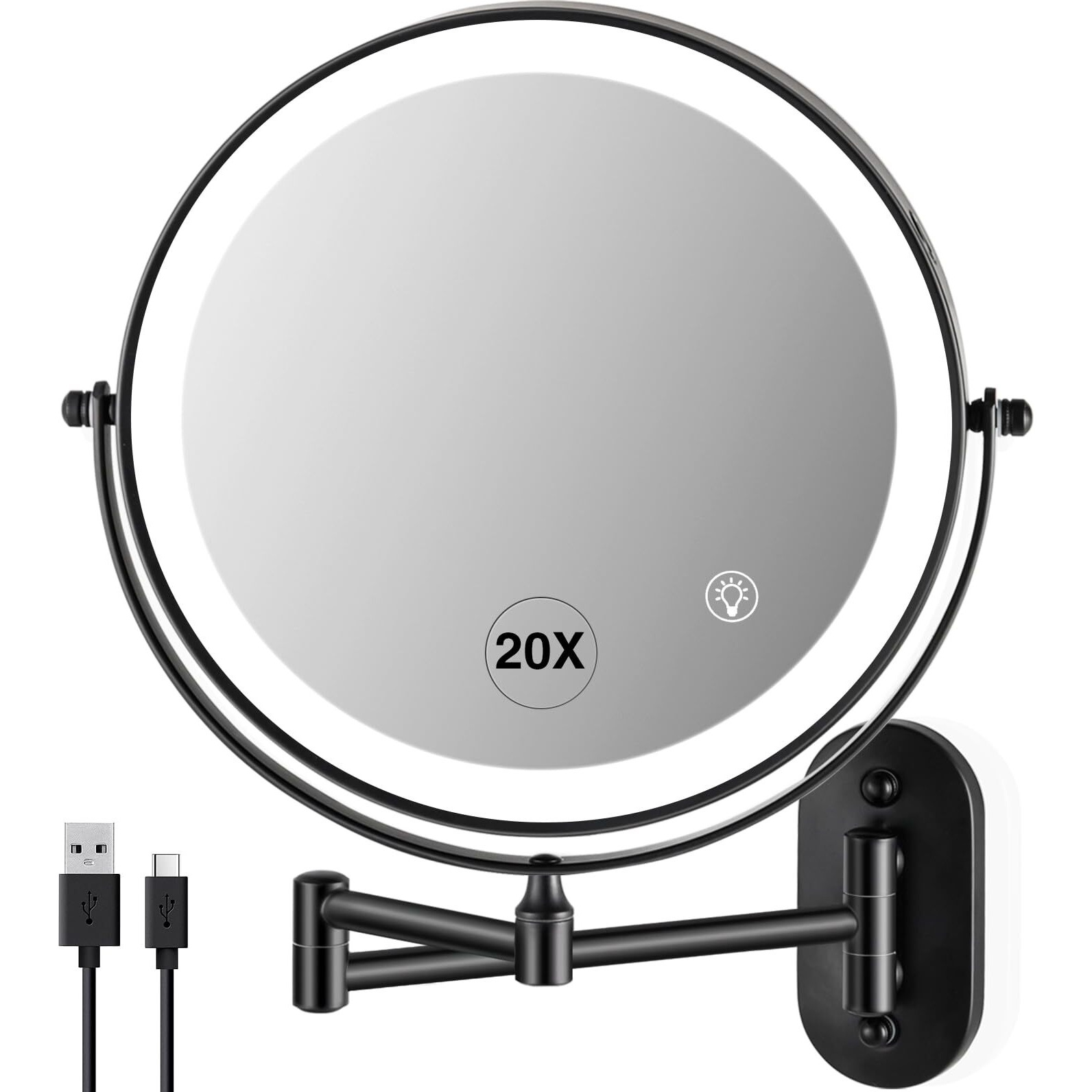 Vorremirr Wall Mounted Makeup Mirror 1X/20X Magnifying Mirror With Light  8.5 "" Double Sided Lighted Makeup Mirror With Magnification  Vanity Mirror For Bathroom  Brush Black