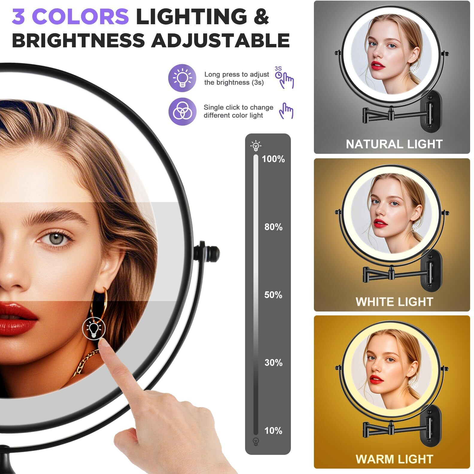 Vorremirr Wall Mounted Makeup Mirror 1X/20X Magnifying Mirror With Light  8.5 "" Double Sided Lighted Makeup Mirror With Magnification  Vanity Mirror For Bathroom  Brush Black