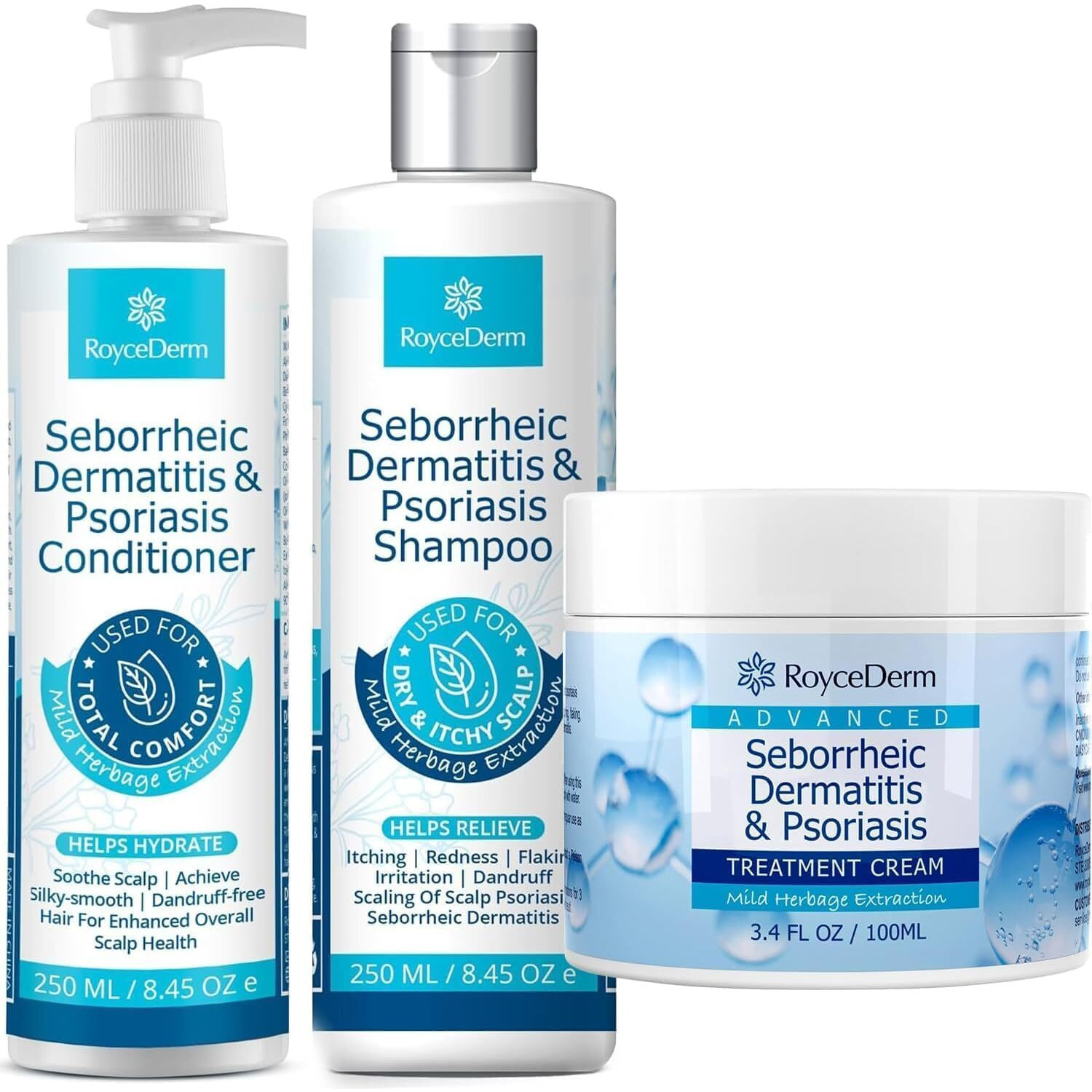 Seborrheic Dermatitis & Psoriasis Cream  Shampoo And Conditioner Set - Scalp Therapy System For Folliculitis  Psoriasis  Dandruff  Dry Scalp - Scalp Treatment To Relieve Itching  Flaking  Irritation