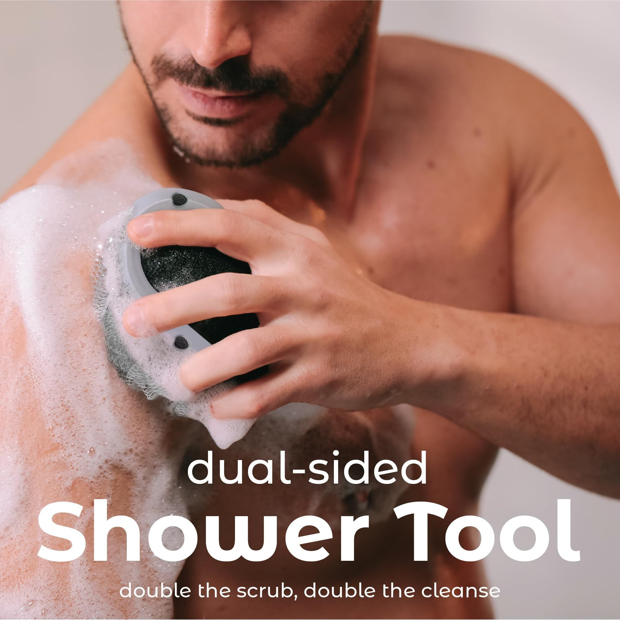 Mainbasics Shower Tool Duo 2-1 Shower Loofah Sponge And Exfoliating Body Scrubber (2 Pack  Skyway)