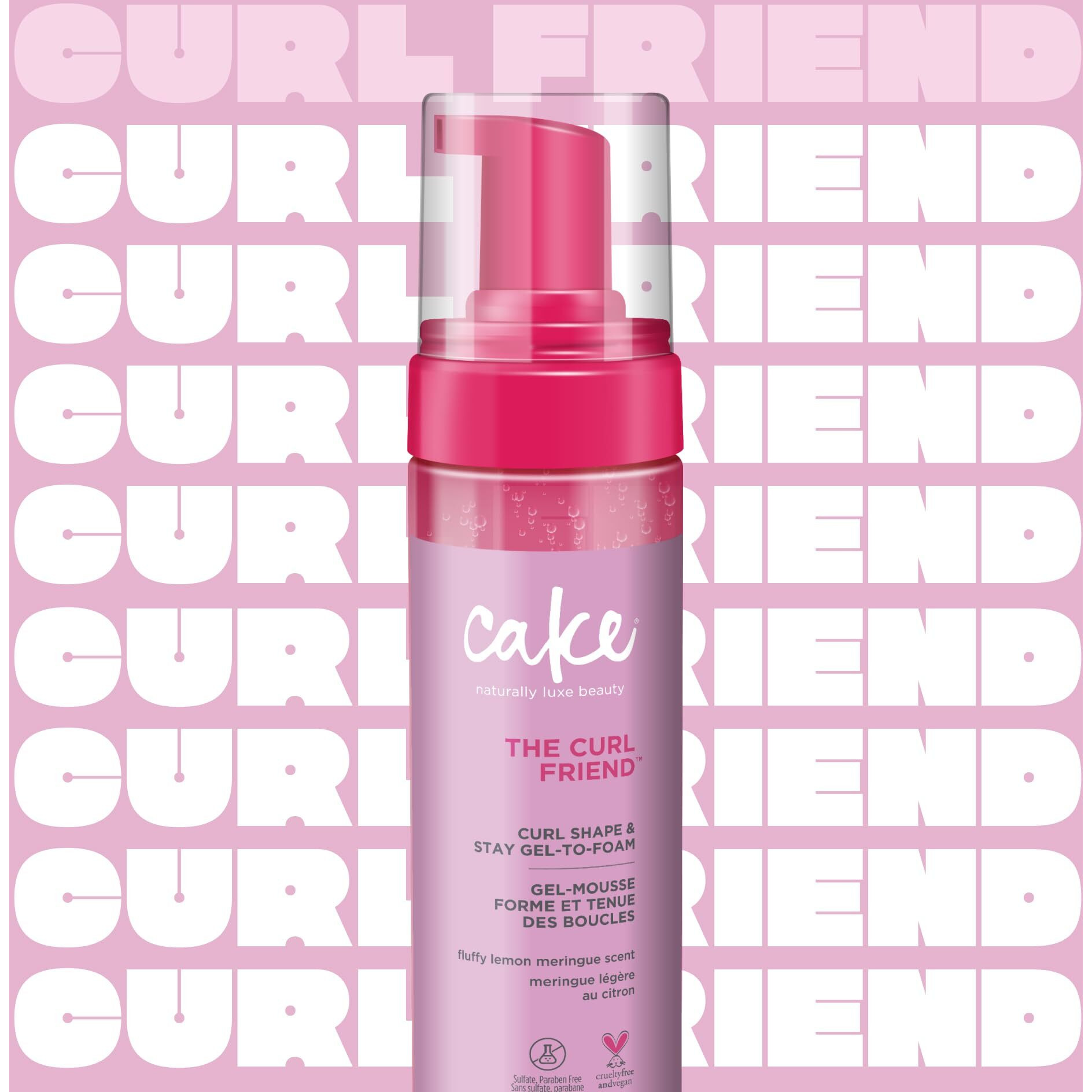 Cake Beauty Gel-To-Foam Styler  The Curl Friend - Volumizing & High Hold Gel To Foam - Flake Free Frizz Control - Infused With Coconut Oil & Shea Butter - For Curly Hair- 6.8 Fl Oz./ 200 Ml