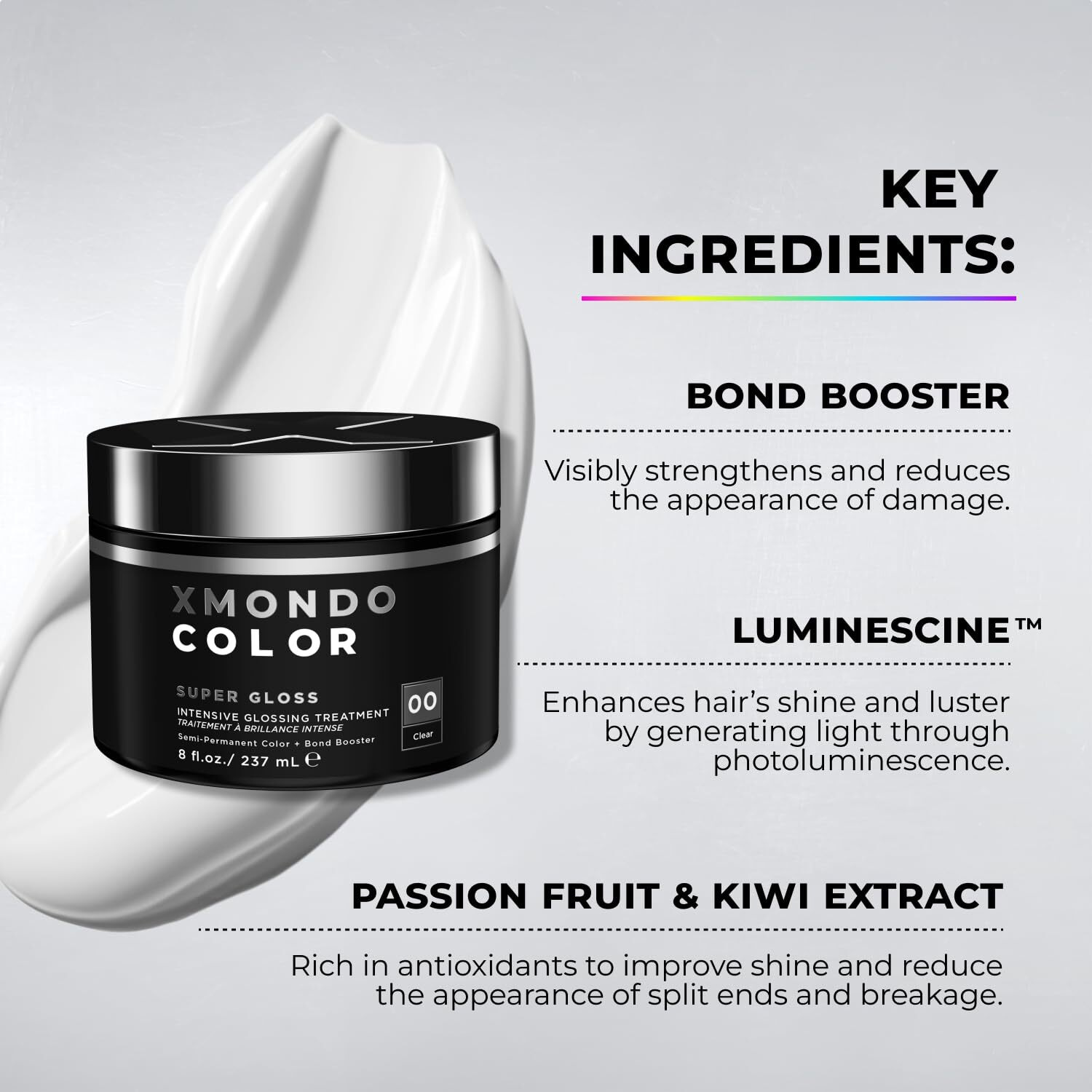 Xmondo Hair Super Gloss Intensive Glossing Treatment | Infused With Bond Booster Technology To Boost Shine & Hyaluronic Acid For Nourishment  Revitalization & Repair  Vegan Formula  8 Fl Oz 1-Pack
