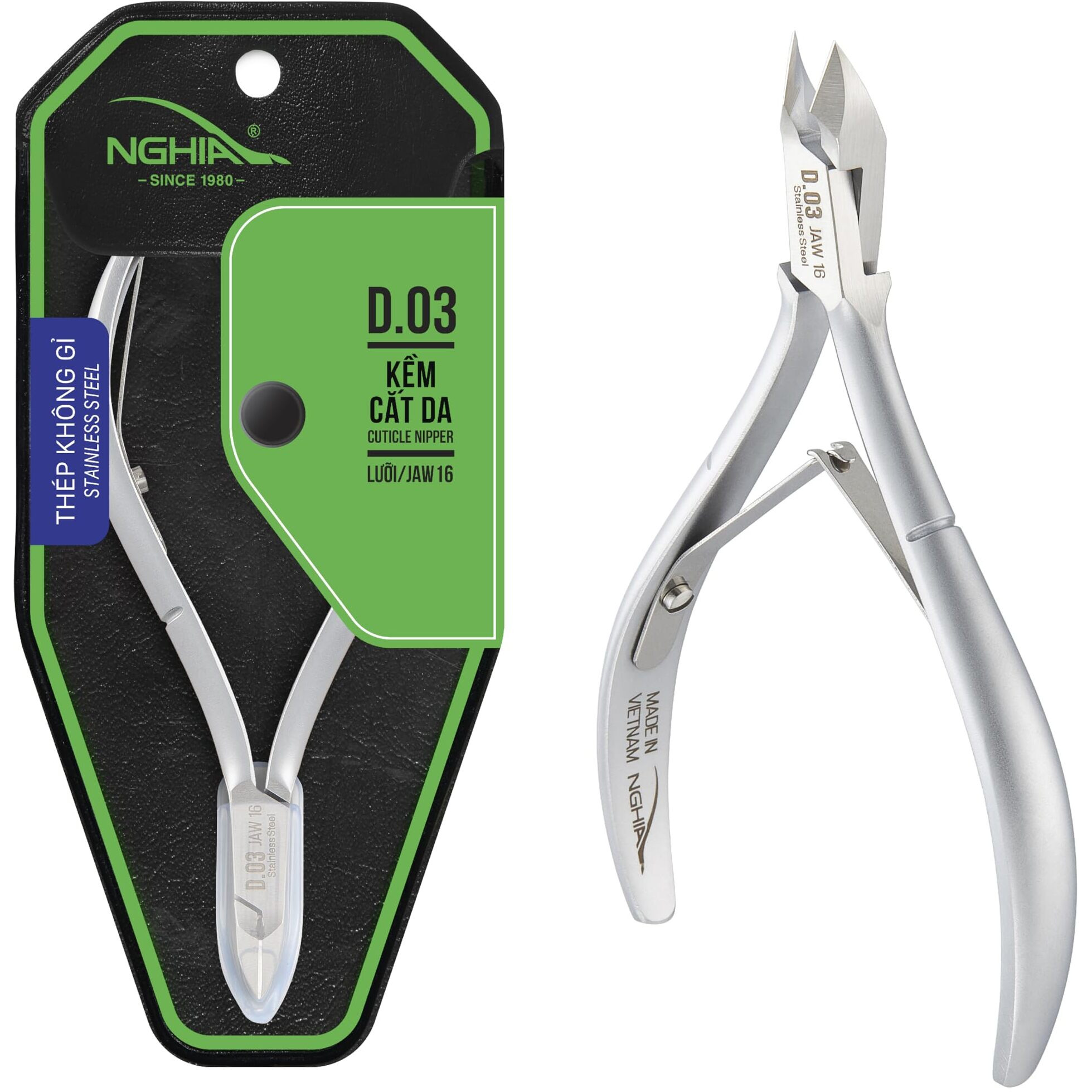Nghia Cuticle Nipper - D-03 Jaw 16 | Stainless Steel | Durable And Sharp | Ergonomic Design | Grey Plated | Ideal For Salons And Home Use