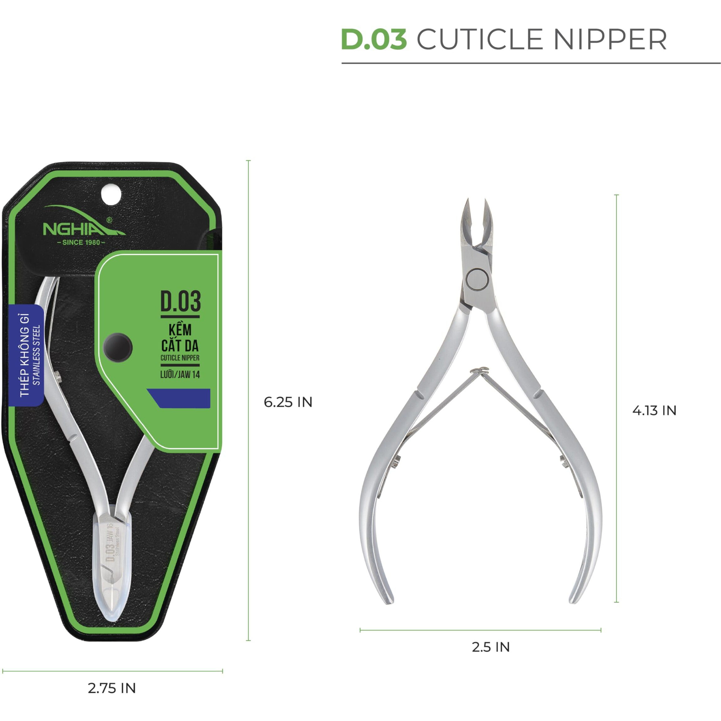 Nghia Cuticle Nipper - D-03 Jaw 16 | Stainless Steel | Durable And Sharp | Ergonomic Design | Grey Plated | Ideal For Salons And Home Use