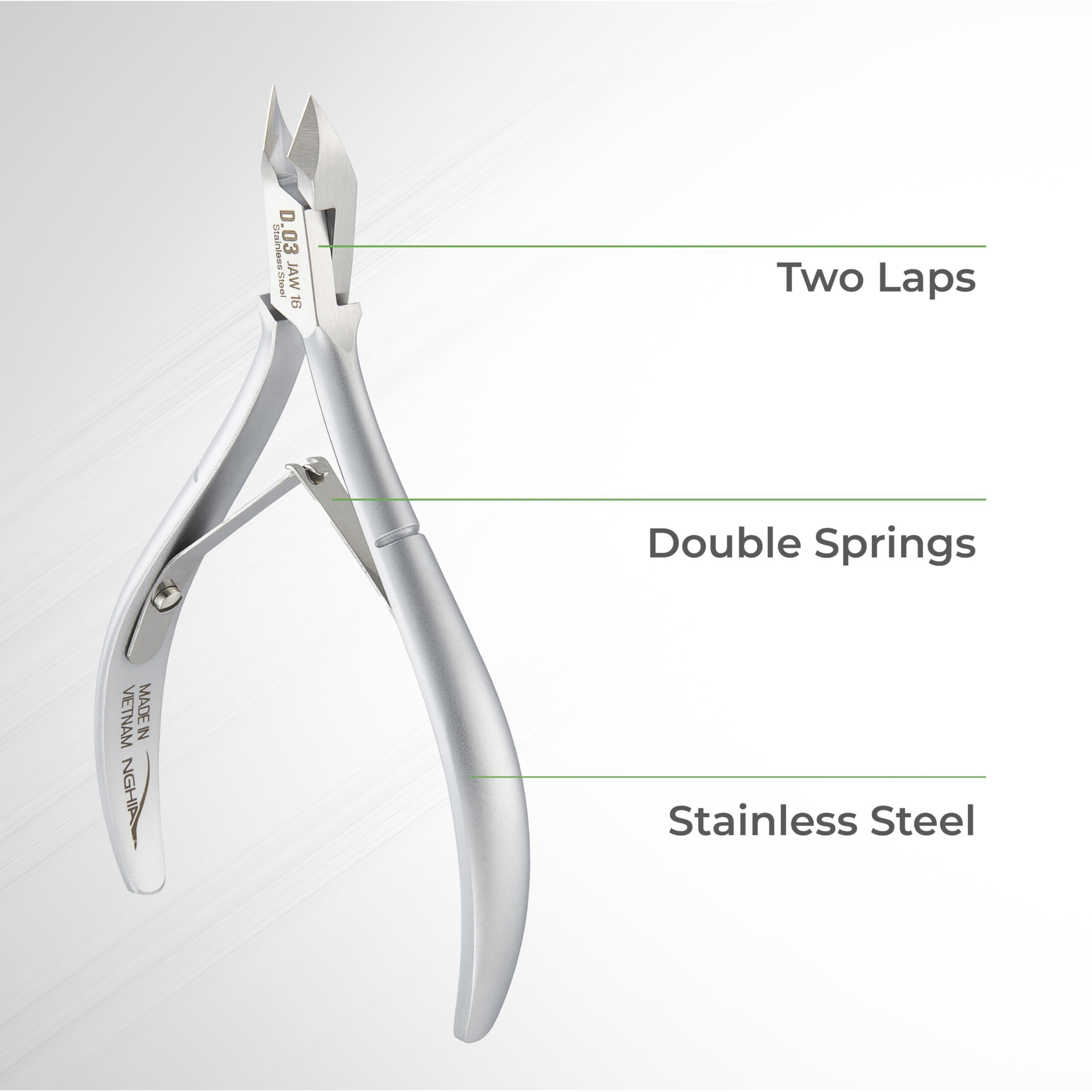 Nghia Cuticle Nipper - D-03 Jaw 16 | Stainless Steel | Durable And Sharp | Ergonomic Design | Grey Plated | Ideal For Salons And Home Use