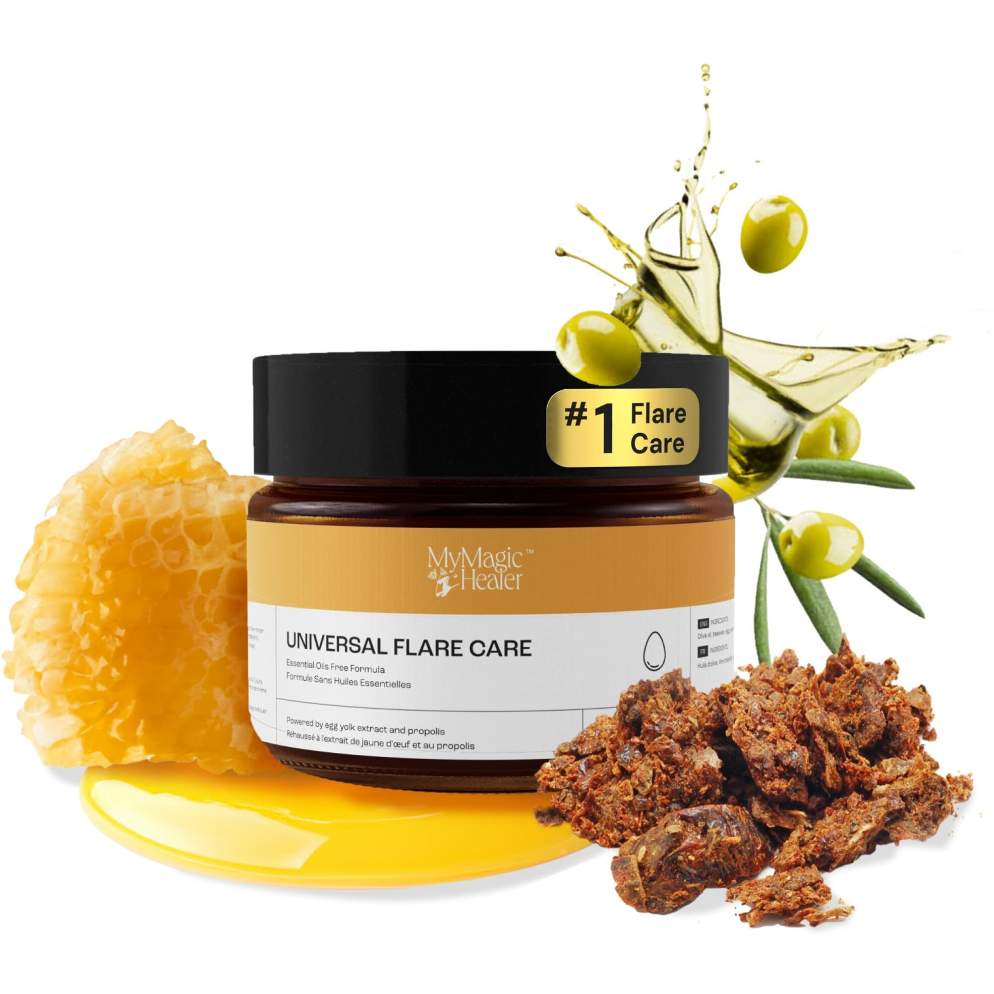 Universal Flare Care | Essential Oil Free | Relief For 100+ Skin Issues | Eczema  Dermatitis  Psoriasis  Rashes  Baby's Skin Issues  Hidradenitis  Chafing  Sores  Wounds | With Propolis & Egg Yolk 1Oz
