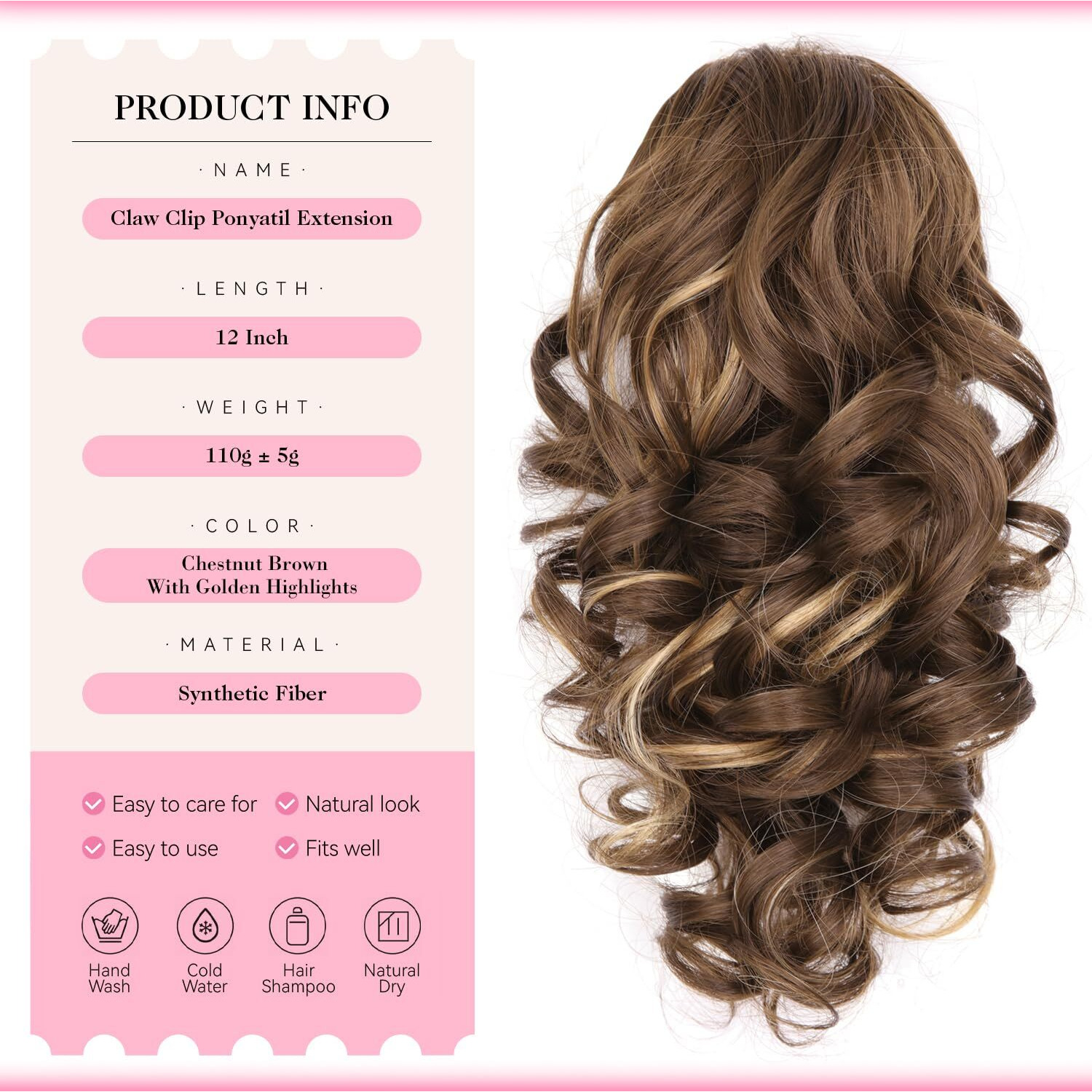 Clip On Ponytails For Women - 12 Inch Curly Ponytail Extension  Wavy Pony Tails Hair Extensions  Synthetic Hair Extensions Ponytail  Clip In Ponytail (Color Chestnut Brown With Golden Highlights)