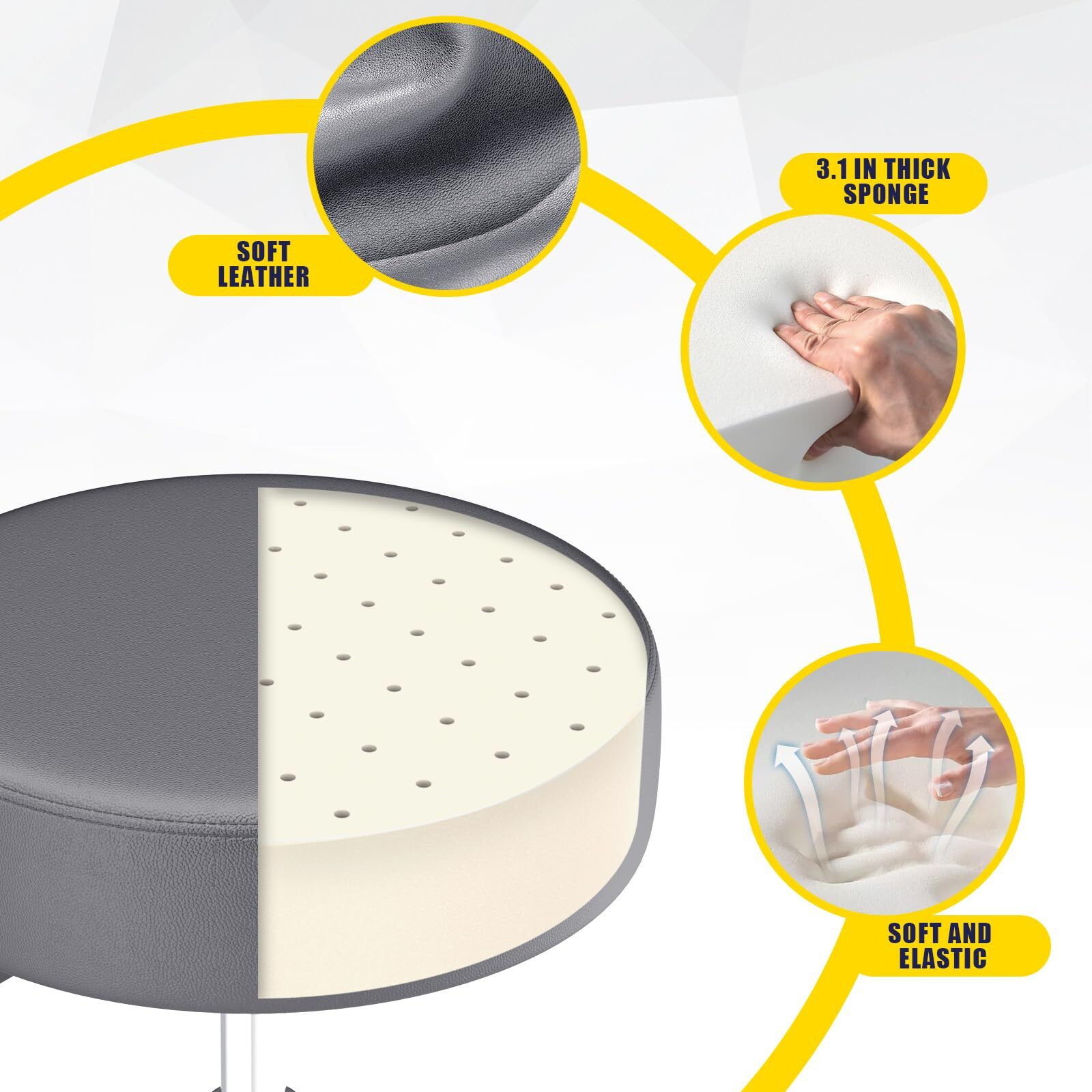 Rolling Stool  Heavy Weight Capacity 250Lb  Pu Leather Rolling Stools  Ultra Soft Padded Seat  Rolling Stools With Wheels And Footrest  360 Swivel  Spa Drawing Salon Work Office Tattoo Stool (Grey)