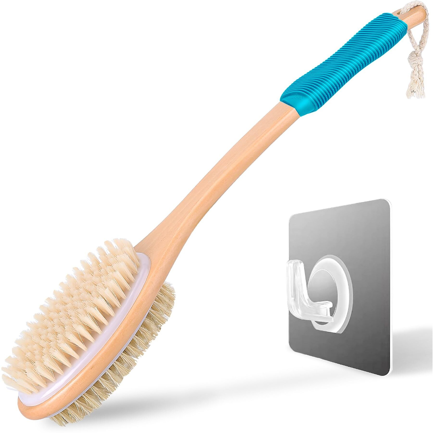 Long Handle Ergonomically Back Scrubber/Brush For Shower  Double Sided Exfoliating Body Scrubber For Women And Men (Blue)