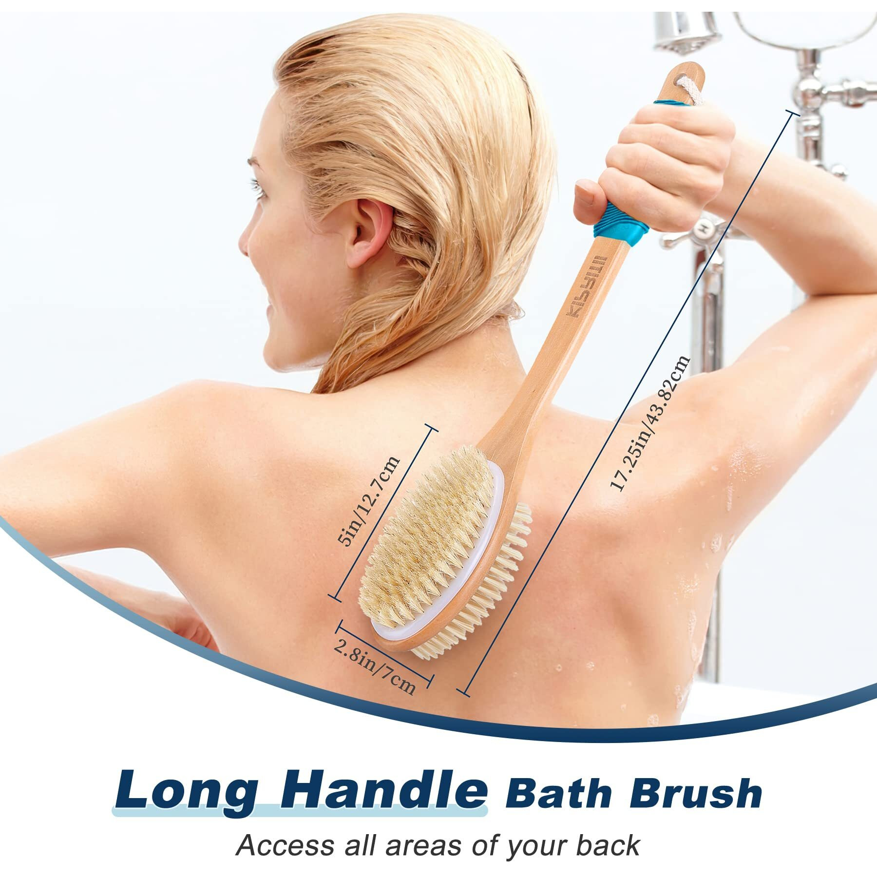 Long Handle Ergonomically Back Scrubber/Brush For Shower  Double Sided Exfoliating Body Scrubber For Women And Men (Blue)