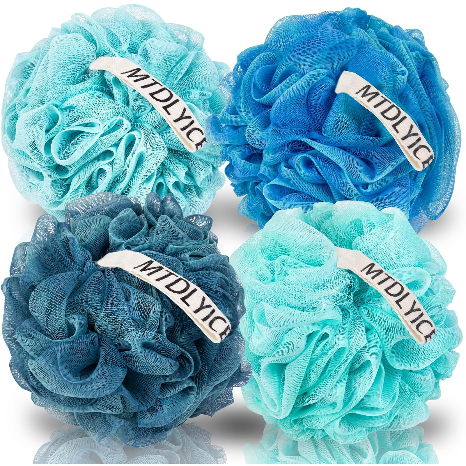 Mtdlyice Loofah Sponge  Xxl Large Loofah 100G 4 Pack  Bath Sponge Soft Mesh Shower Loofah For Men  Body Scrub  Shower Pouf Bath Accessories  For Body Wash  Soap (Blue)