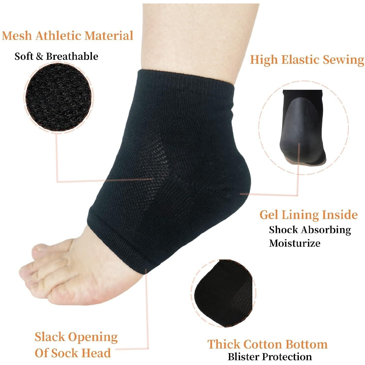 Gel Heel Sports Sock For Kids With Heel Discomfort Severs Plantar Fasciitis Heel Pain (2 Pairs Kids 3-7 Women 5-9)