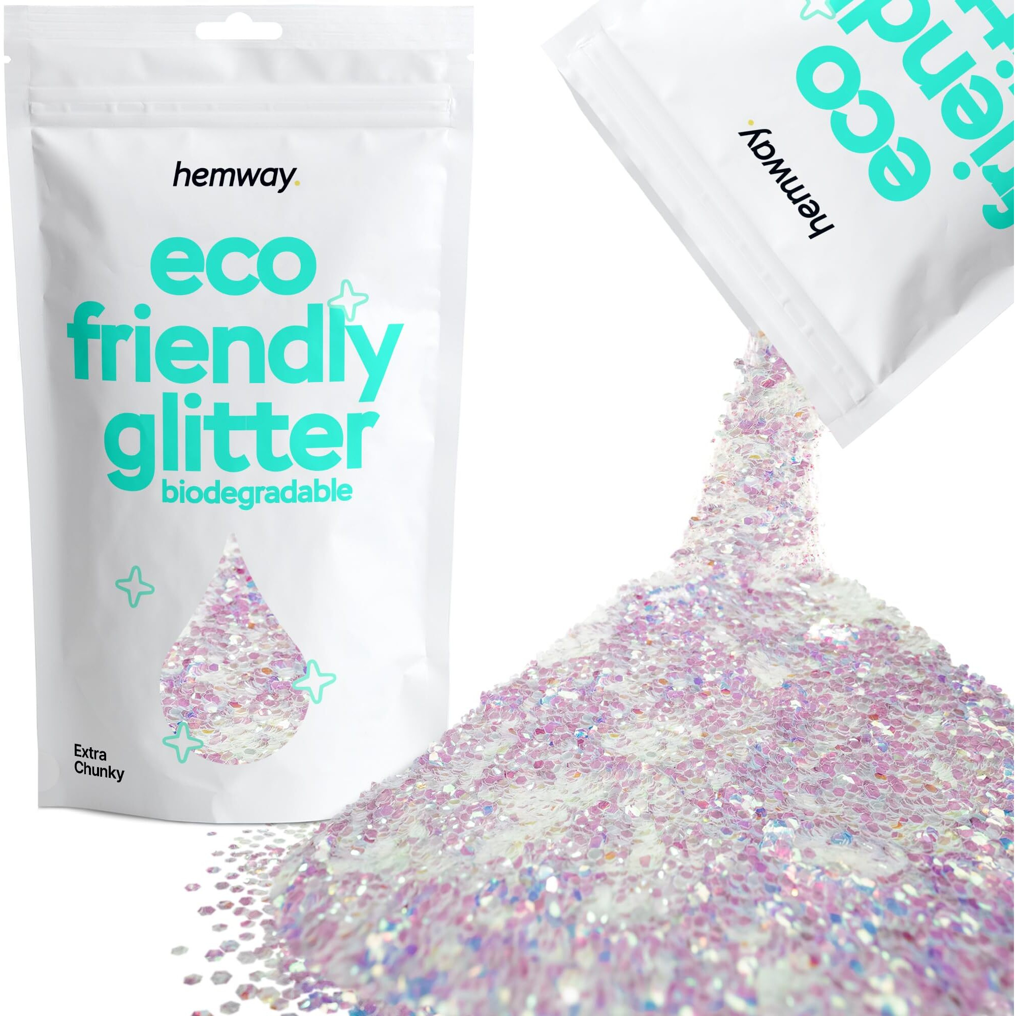 Hemway Eco Friendly Biodegradable Glitter 100G / 3.5Oz Bio Cosmetic Safe Sparkle Vegan For Face  Eyeshadow  Body  Hair  Nail And Festival - Extra Chunky (1/24"" 0.040"" 1Mm) - Mother Of Pearl Iridescent