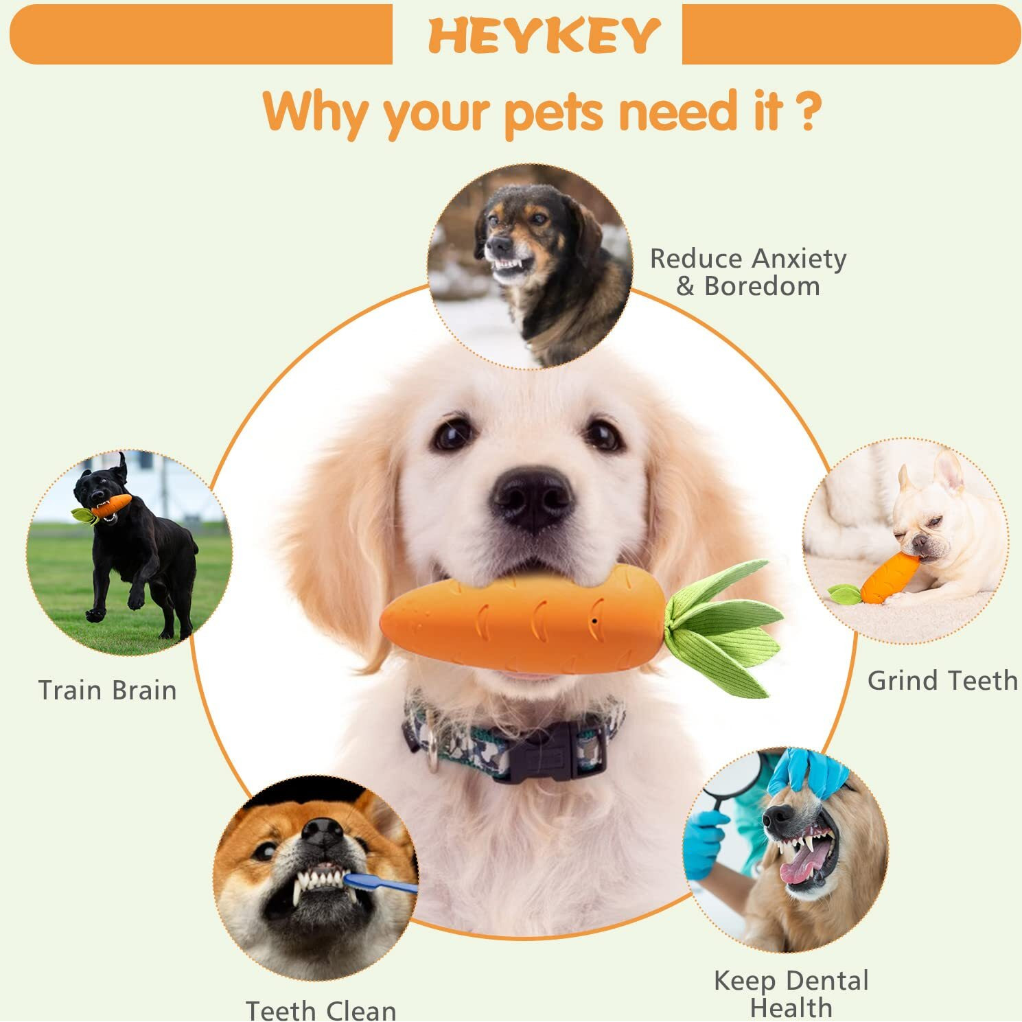 Heykey Squeaky Dog Chew Toys For Aggressive Chewers  Indestructible   Tough Durable Teeth-Cleaning Rubber Toys For Puppy Medium Large Dogs  Milk Flavor