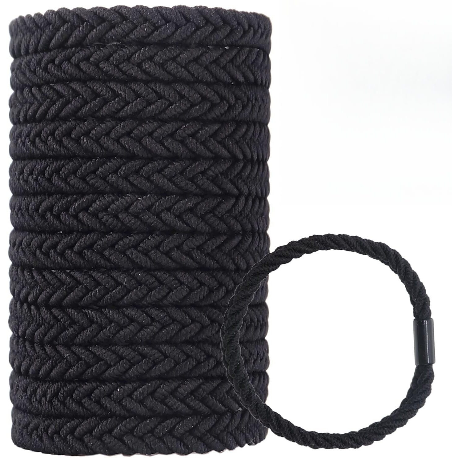 Wdgrow Large Braided Mens Hair Ties  For Longhairs Men Bun Thick Black Pony Tails Ties For Women Guys  Bracelet Hair Tie For Thick And Thin Hair 12 Packs Durable (Black)