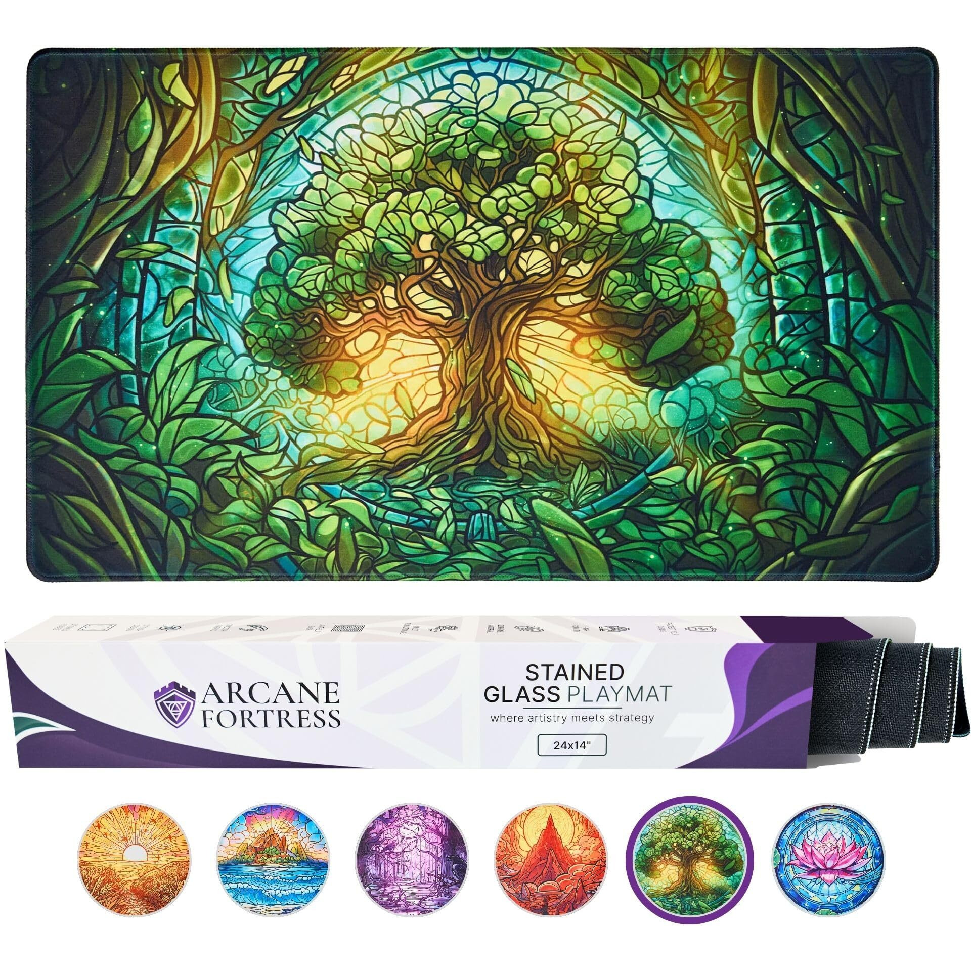 Mtg Magic The Gathering Playmat Original Handcrafted Art  Non-Slip Tcg Playmat With Rubber Bottom And Stitched Edges  Commander Tcg Rollable & Foldable Card Mat (Green)