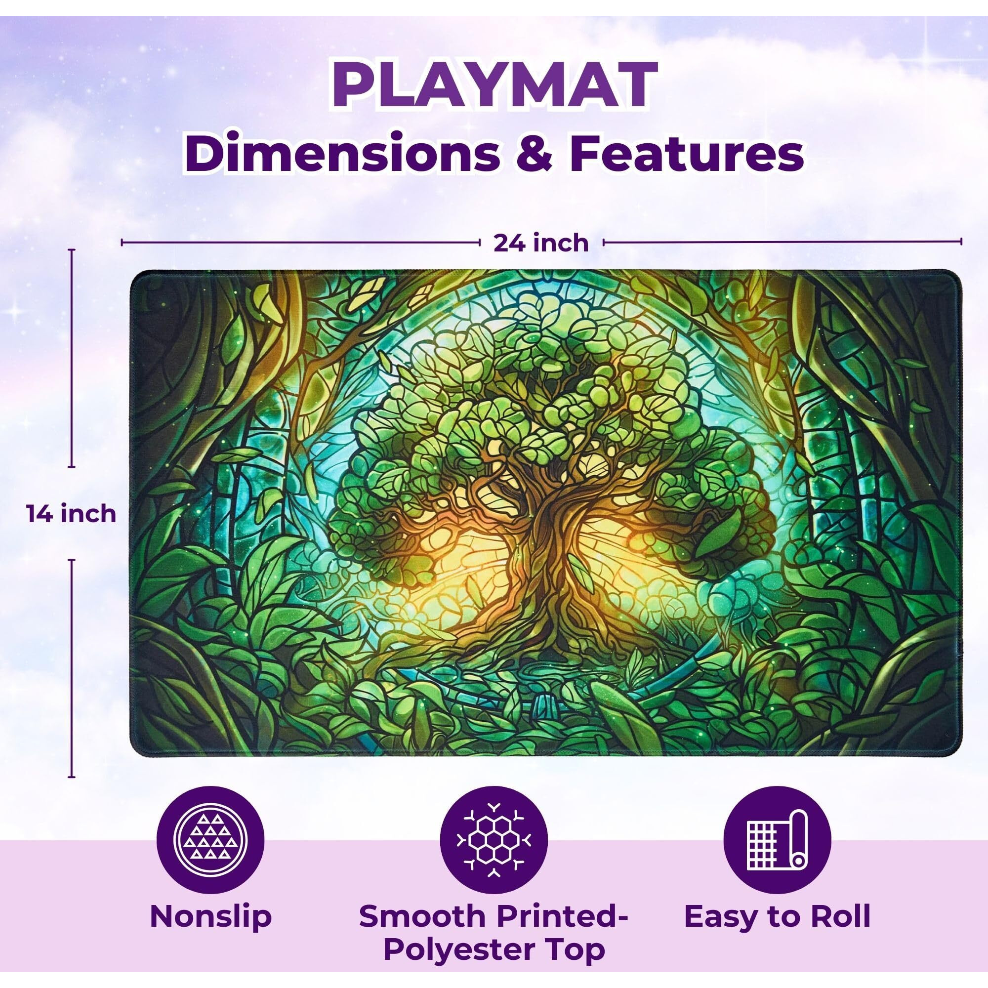 Mtg Magic The Gathering Playmat Original Handcrafted Art  Non-Slip Tcg Playmat With Rubber Bottom And Stitched Edges  Commander Tcg Rollable & Foldable Card Mat (Green)