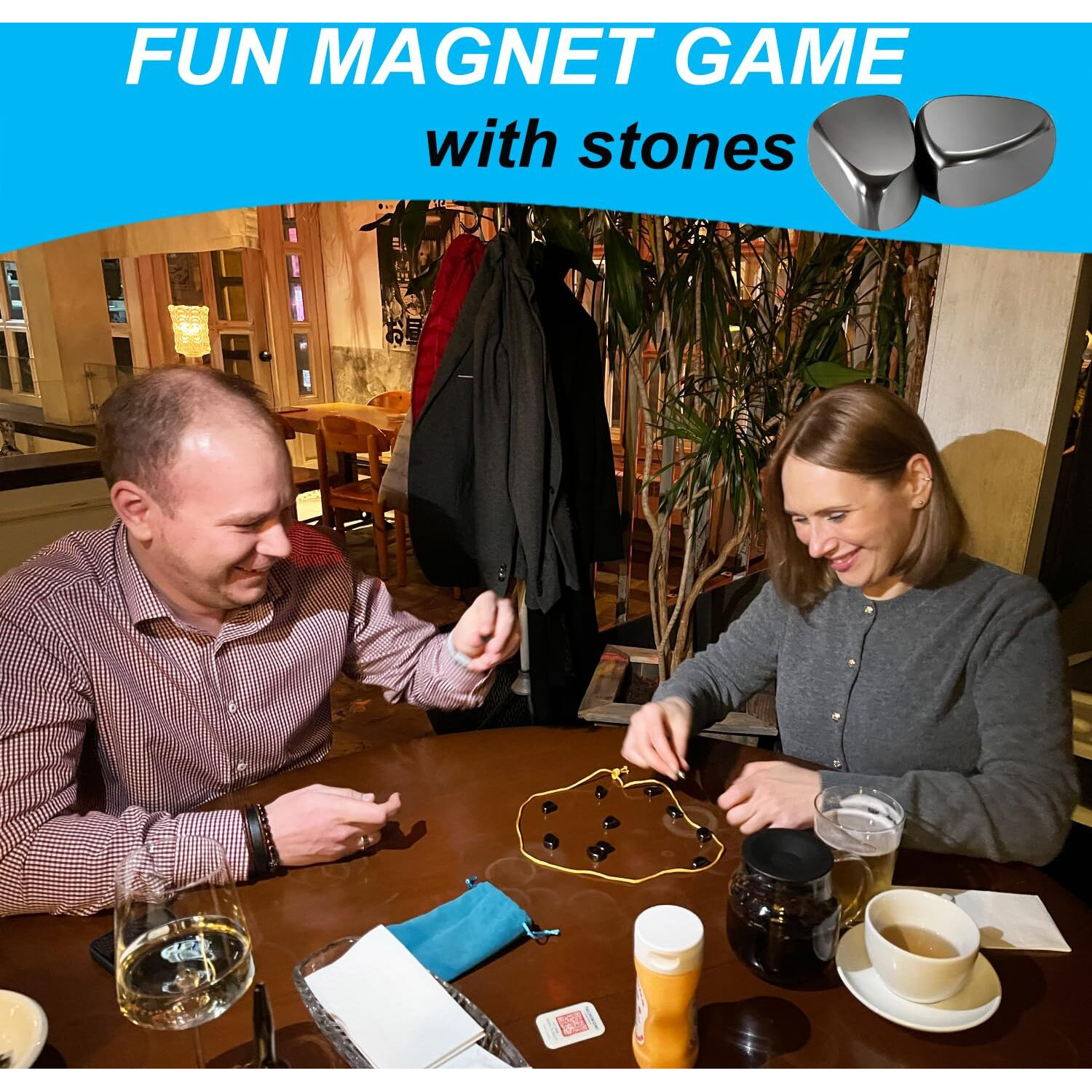Magnet Game With String Travel Size - Magnetic Chess Set With Stones For Family Night - Fun Portable Two Player Magnet Rocks For Teens - Magnetic Games For Adults And Kids