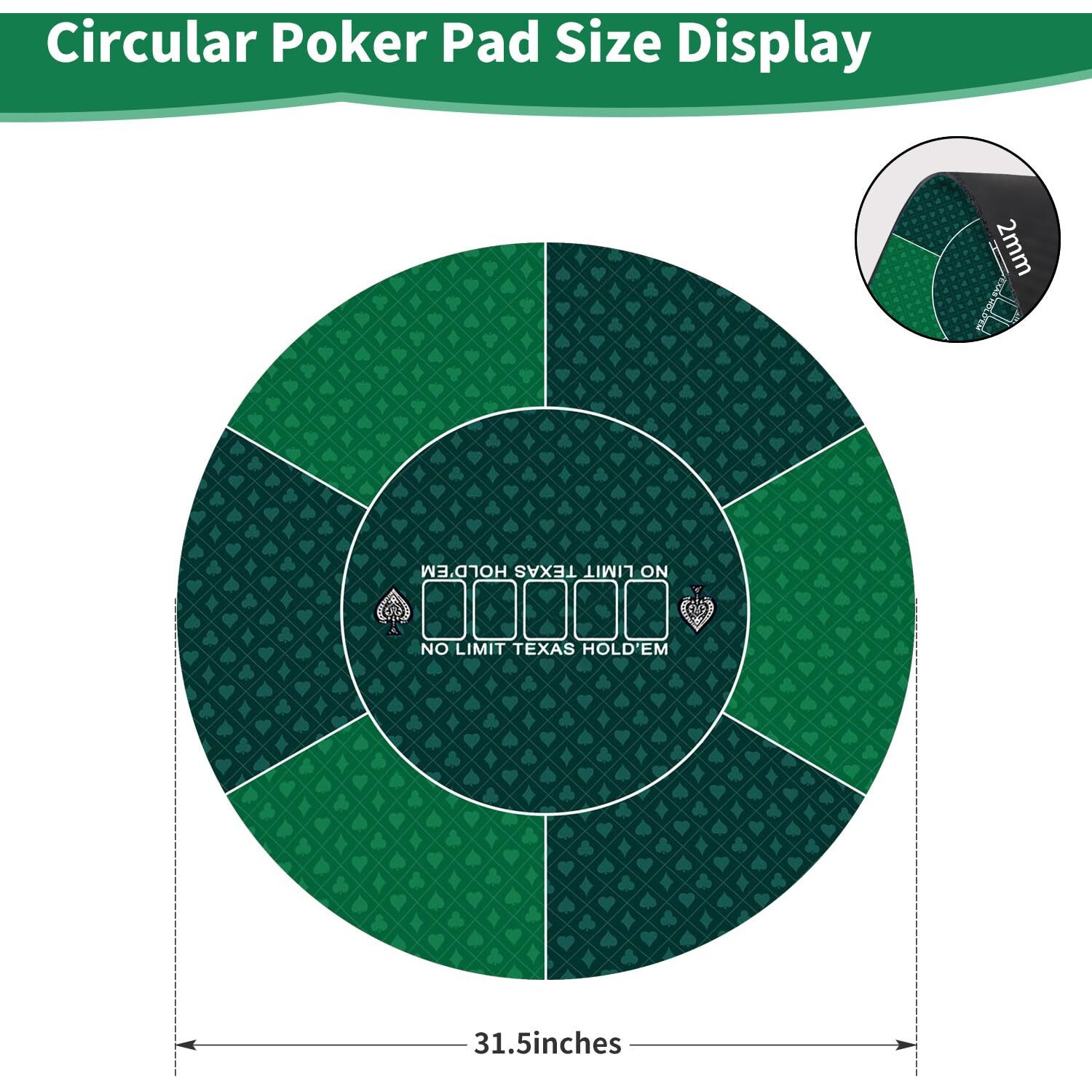 Leryg Round Poker Mat 39/47/55/63 Inch 6-10 Person Texas Poker Rubber Mat  Foldable Tabletop  Portable Poker Tabletop  Suitable For Poker Games  Blackjack  Casino Layout(Green 80 * 80Cm)