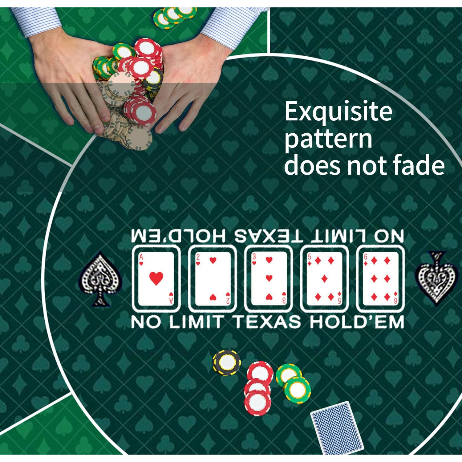 Leryg Round Poker Mat 39/47/55/63 Inch 6-10 Person Texas Poker Rubber Mat  Foldable Tabletop  Portable Poker Tabletop  Suitable For Poker Games  Blackjack  Casino Layout(Green 80 * 80Cm)
