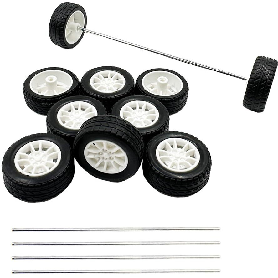 10Pcs Toy Car Wheels 25Mm Rubber Tire With 5Pcs Shaft Round Axles For For Diy Model Toy Rc Car Accessories Parts (2X25Mm)